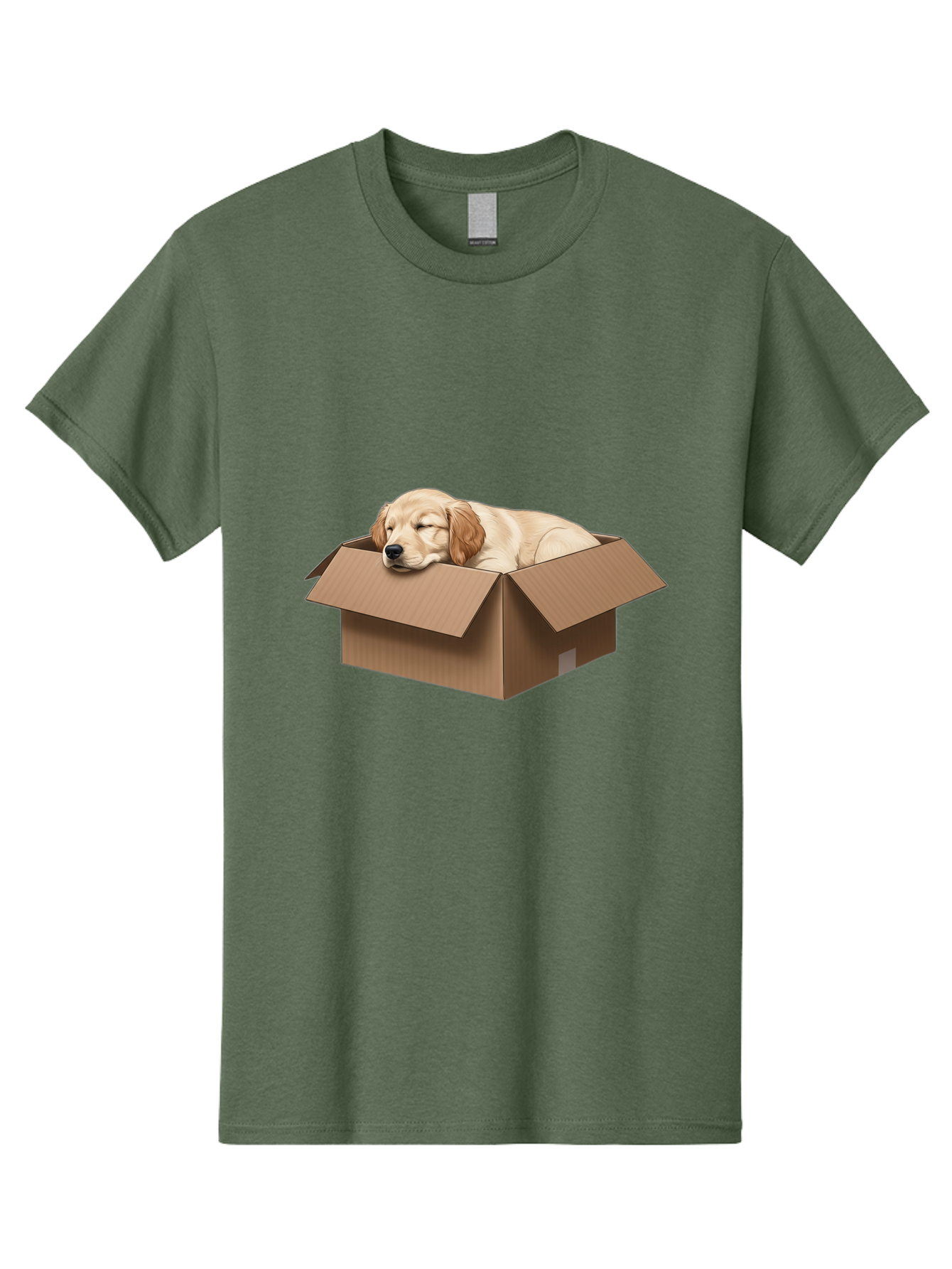 Sleeping-Puppy-1 Men'S Graphic Tee, 100% Cotton, Comfortable Casual Summer Wear, Machine Washable, Sleeping Puppy, Cardboard Box, Adorable Dog, Cute Animal, Resting Pet, Dog In Box, Peaceful Scene, Puppy Love, Cozy Atmosphere, Sweet Dreams Bac417