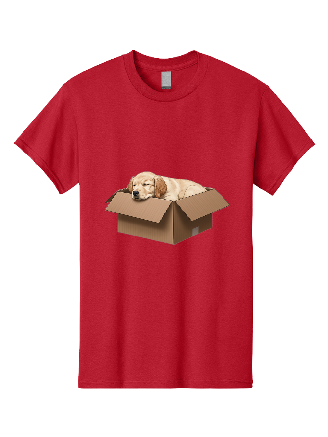 Sleeping-Puppy-1 Men'S Graphic Tee, 100% Cotton, Comfortable Casual Summer Wear, Machine Washable, Sleeping Puppy, Cardboard Box, Adorable Dog, Cute Animal, Resting Pet, Dog In Box, Peaceful Scene, Puppy Love, Cozy Atmosphere, Sweet Dreams Bac417