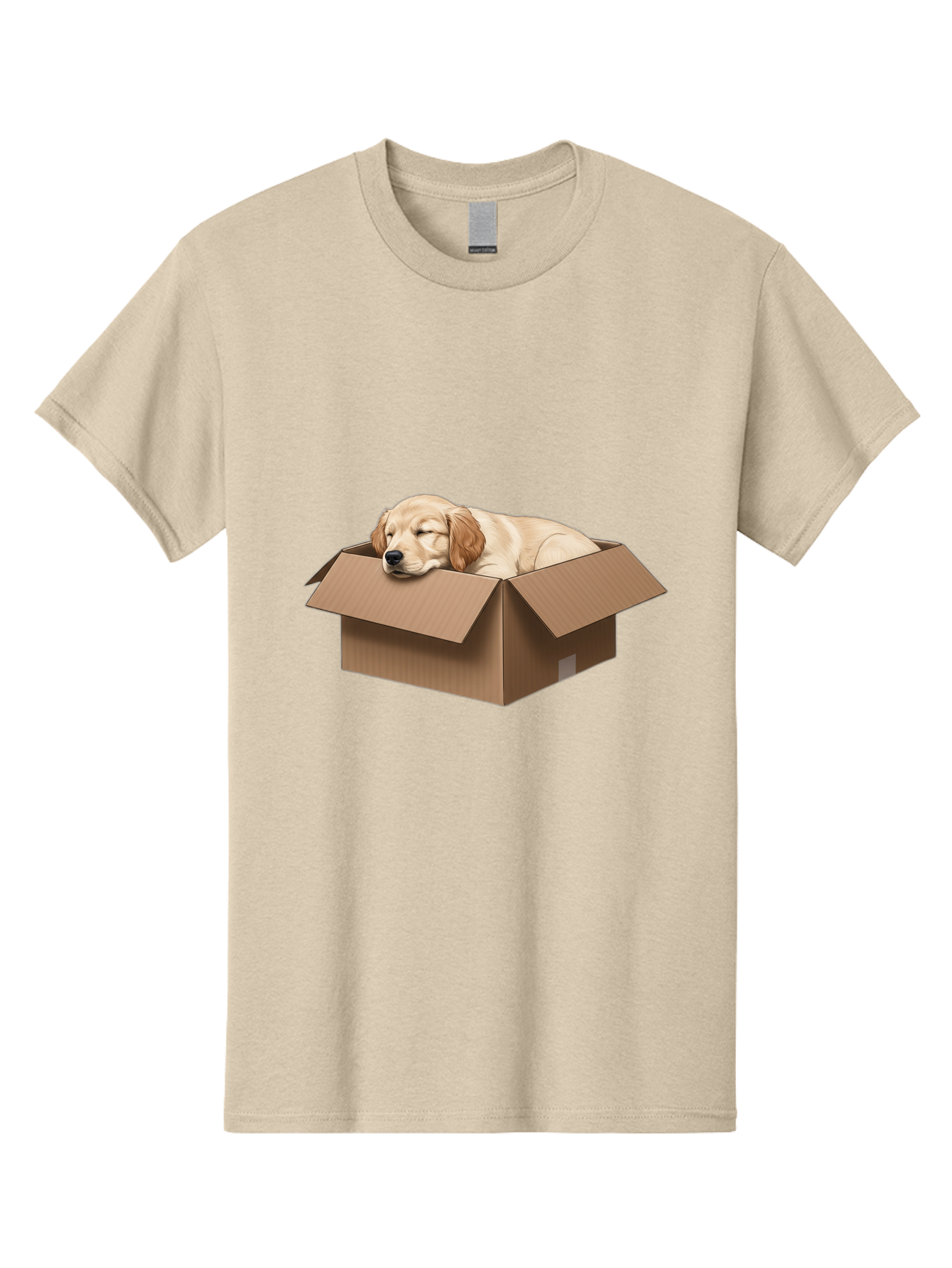 Sleeping-Puppy-1 Men'S Graphic Tee, 100% Cotton, Comfortable Casual Summer Wear, Machine Washable, Sleeping Puppy, Cardboard Box, Adorable Dog, Cute Animal, Resting Pet, Dog In Box, Peaceful Scene, Puppy Love, Cozy Atmosphere, Sweet Dreams Bac417