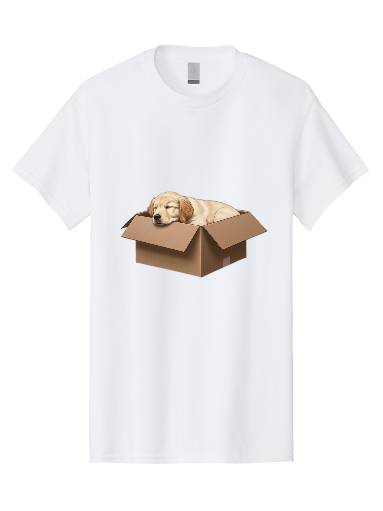 Sleeping-Puppy-1 Men'S Graphic Tee, 100% Cotton, Comfortable Casual Summer Wear, Machine Washable, Sleeping Puppy, Cardboard Box, Adorable Dog, Cute Animal, Resting Pet, Dog In Box, Peaceful Scene, Puppy Love, Cozy Atmosphere, Sweet Dreams Bac417