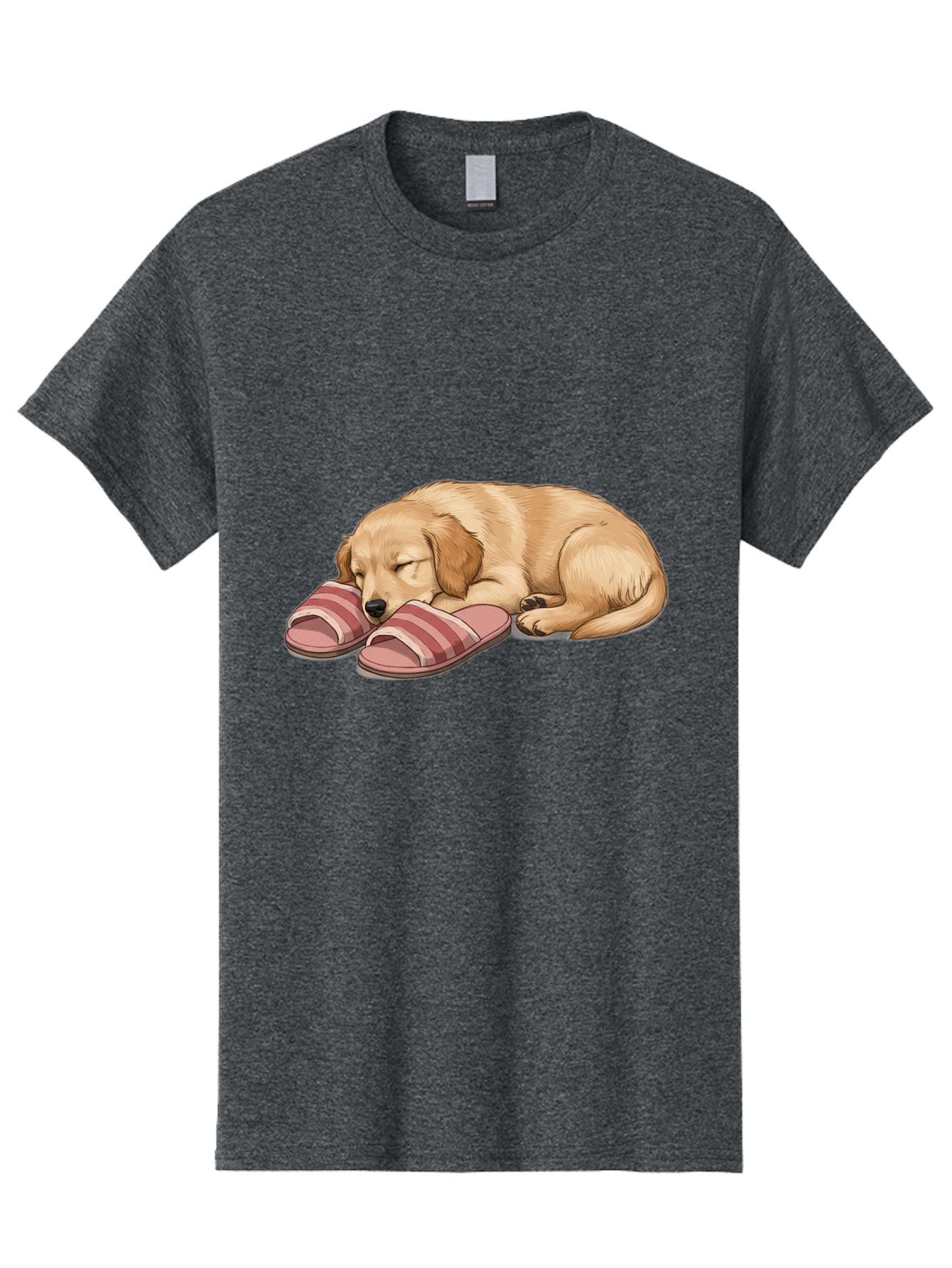 Sleeping-Puppy-2 Men'S Graphic Tee, 100% Cotton, Comfortable Casual Summer Wear, Machine Washable, Adorable Golden Retriever, Sleeping Dog, Puppy Love, Cute Cartoon, Animal Sleep, Dog Relaxation, Flip Flops, Striped Sandals, Peaceful Pup, Bac418