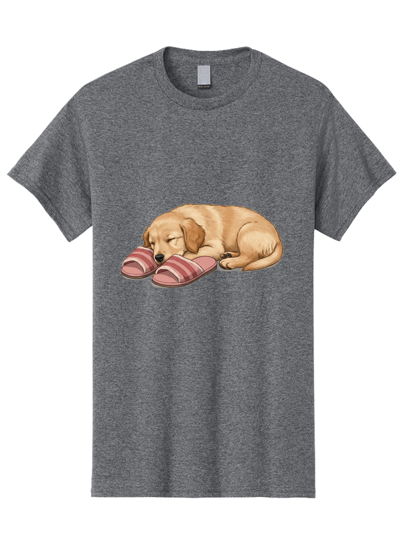 Sleeping-Puppy-2 Men'S Graphic Tee, 100% Cotton, Comfortable Casual Summer Wear, Machine Washable, Adorable Golden Retriever, Sleeping Dog, Puppy Love, Cute Cartoon, Animal Sleep, Dog Relaxation, Flip Flops, Striped Sandals, Peaceful Pup, Bac418