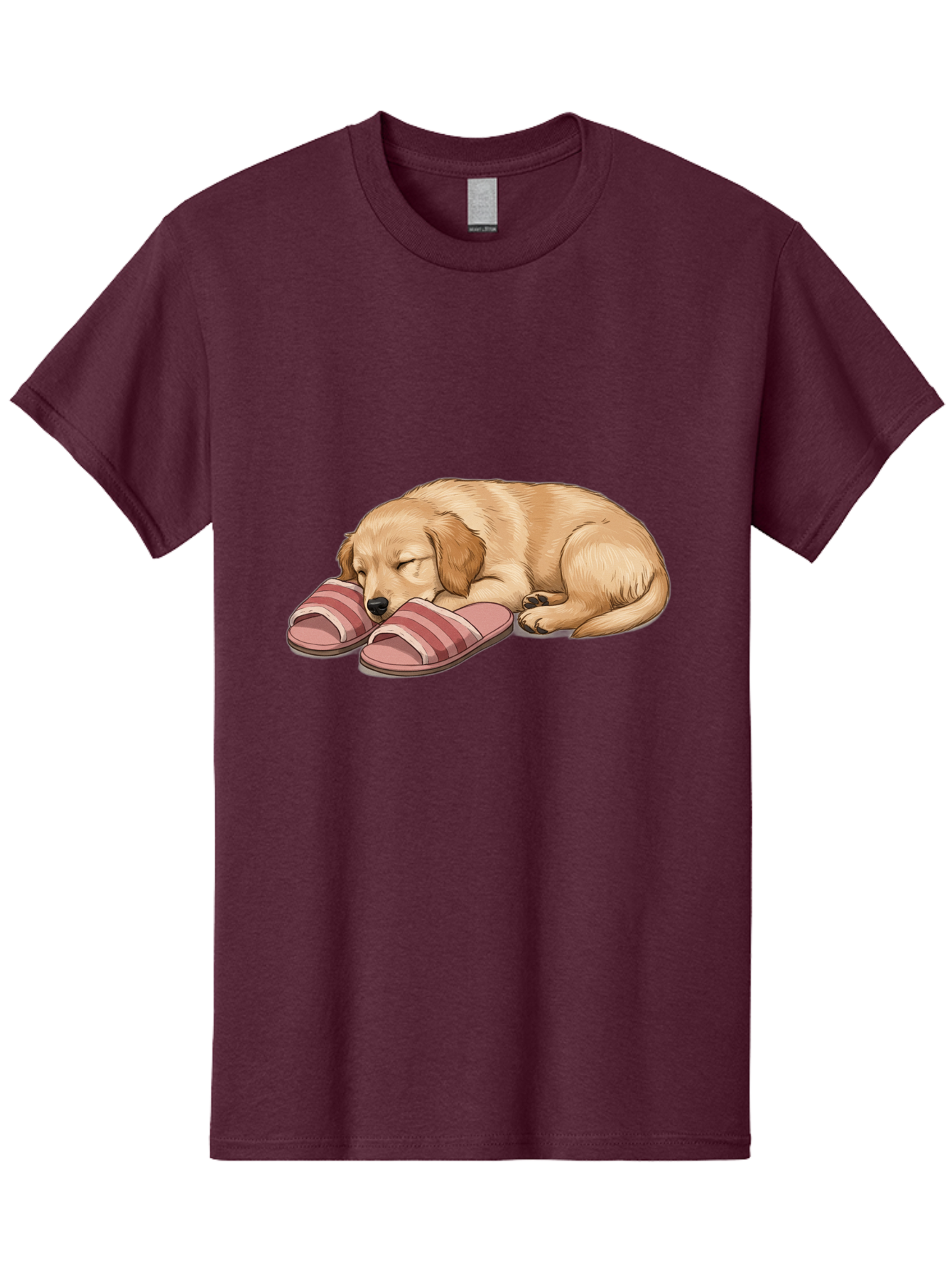 Sleeping-Puppy-2 Men'S Graphic Tee, 100% Cotton, Comfortable Casual Summer Wear, Machine Washable, Adorable Golden Retriever, Sleeping Dog, Puppy Love, Cute Cartoon, Animal Sleep, Dog Relaxation, Flip Flops, Striped Sandals, Peaceful Pup, Bac418