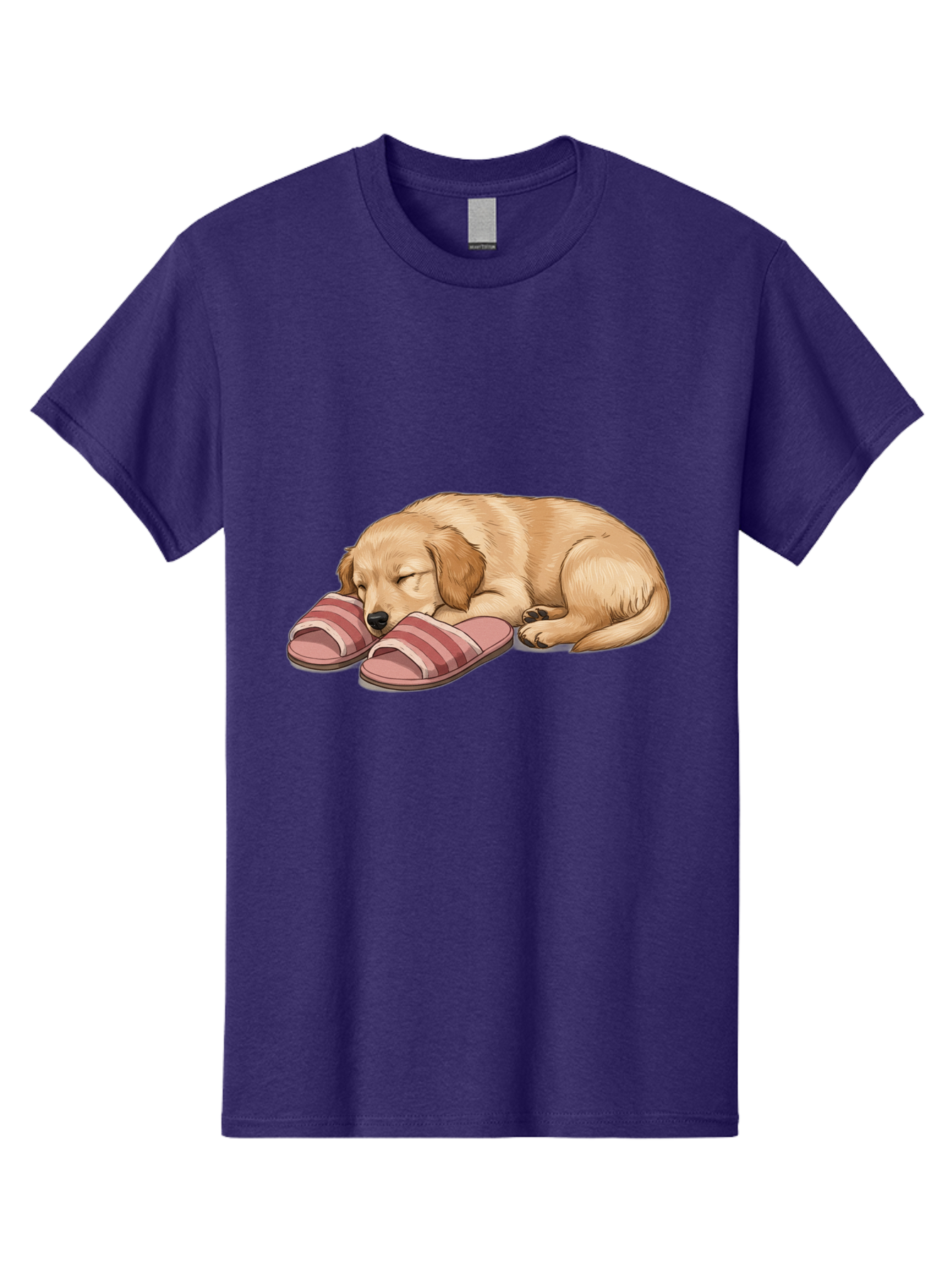 Sleeping-Puppy-2 Men'S Graphic Tee, 100% Cotton, Comfortable Casual Summer Wear, Machine Washable, Adorable Golden Retriever, Sleeping Dog, Puppy Love, Cute Cartoon, Animal Sleep, Dog Relaxation, Flip Flops, Striped Sandals, Peaceful Pup, Bac418