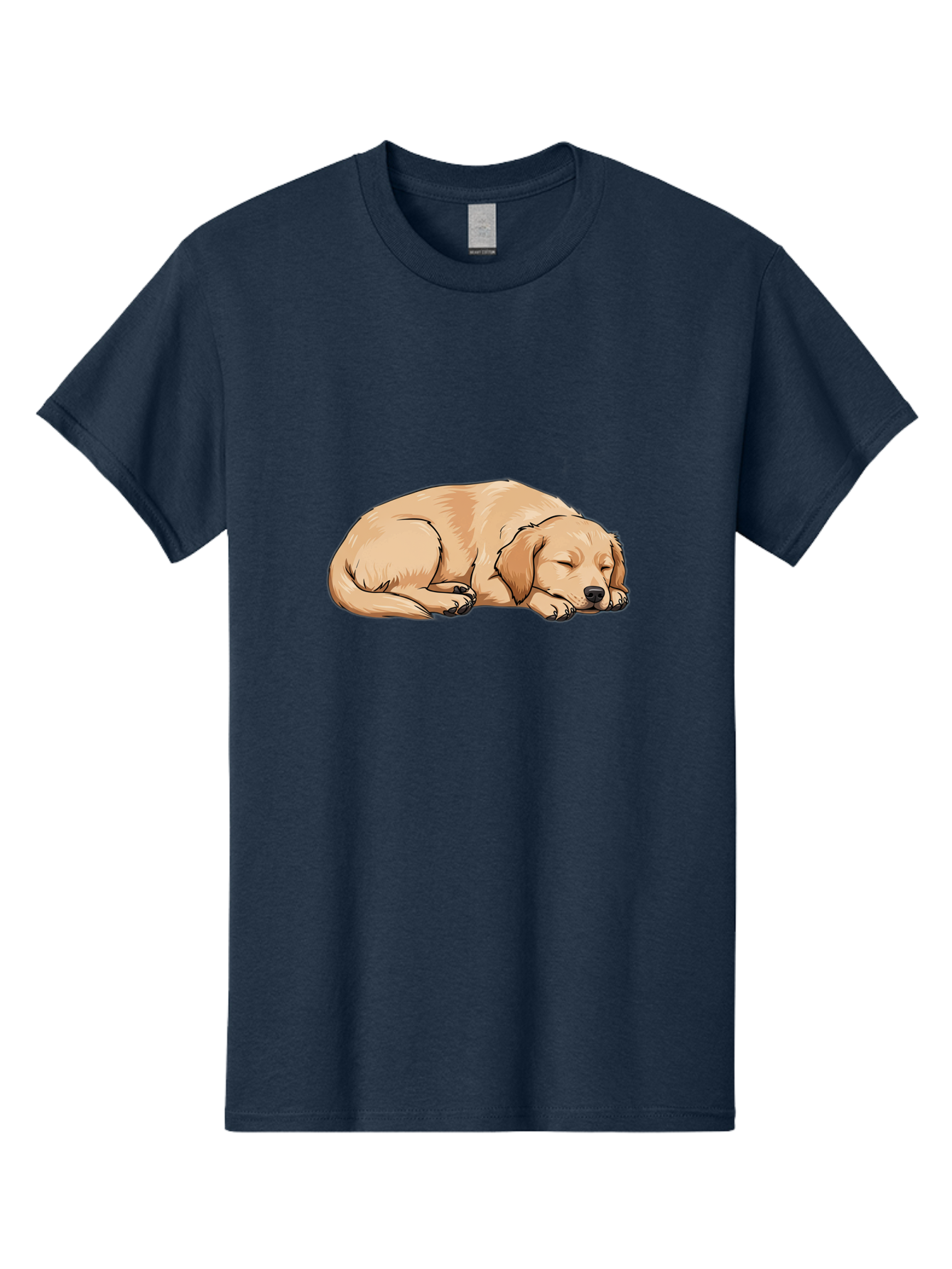 Sleeping-Puppy Men'S Graphic Tee, 100% Cotton, Comfortable Casual Summer Wear, Machine Washable, Adorable Puppy, Sleeping Dog, Golden Retriever, Cartoon Illustration, Peaceful Slumber, Cute Dog, Relaxed Puppy, Serene Atmosphere, Bac419
