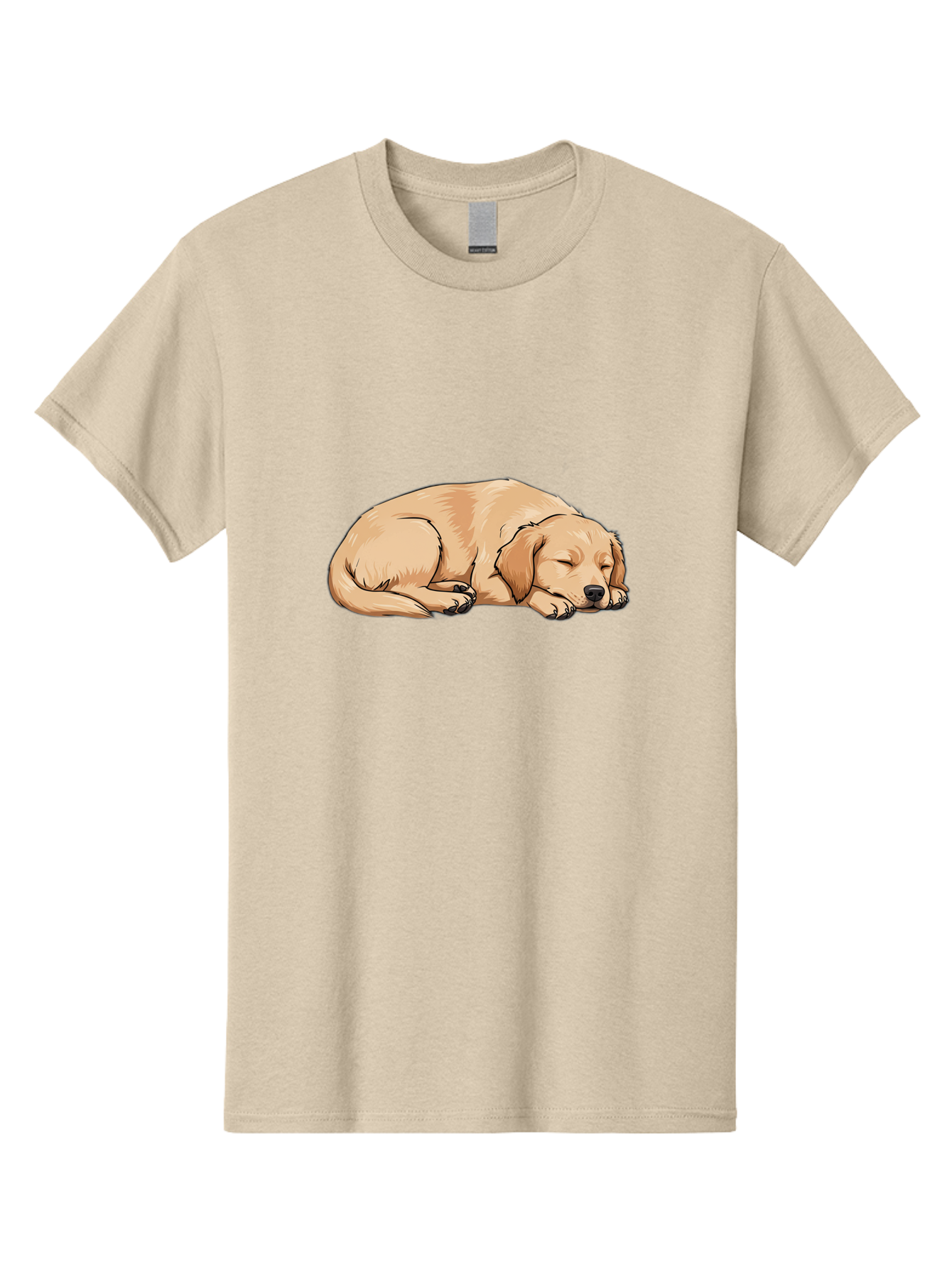 Sleeping-Puppy Men'S Graphic Tee, 100% Cotton, Comfortable Casual Summer Wear, Machine Washable, Adorable Puppy, Sleeping Dog, Golden Retriever, Cartoon Illustration, Peaceful Slumber, Cute Dog, Relaxed Puppy, Serene Atmosphere, Bac419