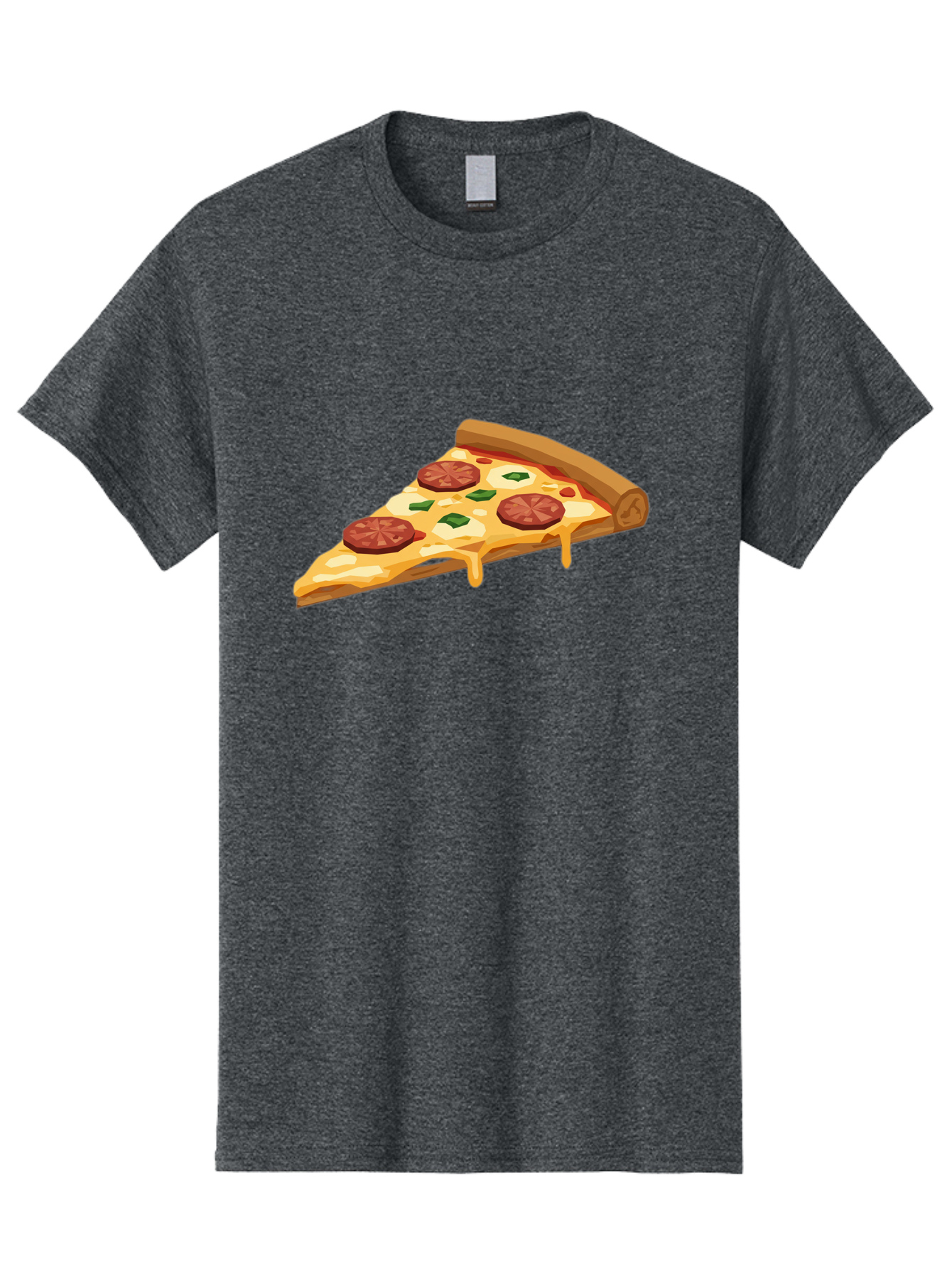 Slice-Of-Pepperoni-Pizza Men'S Graphic Tee, 100% Cotton, Comfortable Casual Summer Wear, Machine Washable, Pepperoni Pizza, Pizza Slice, Melted Cheese, Green Peppers, Red Pepperoni, Crispy Crust, Cheesy Goodness, Savory Delight Bac420