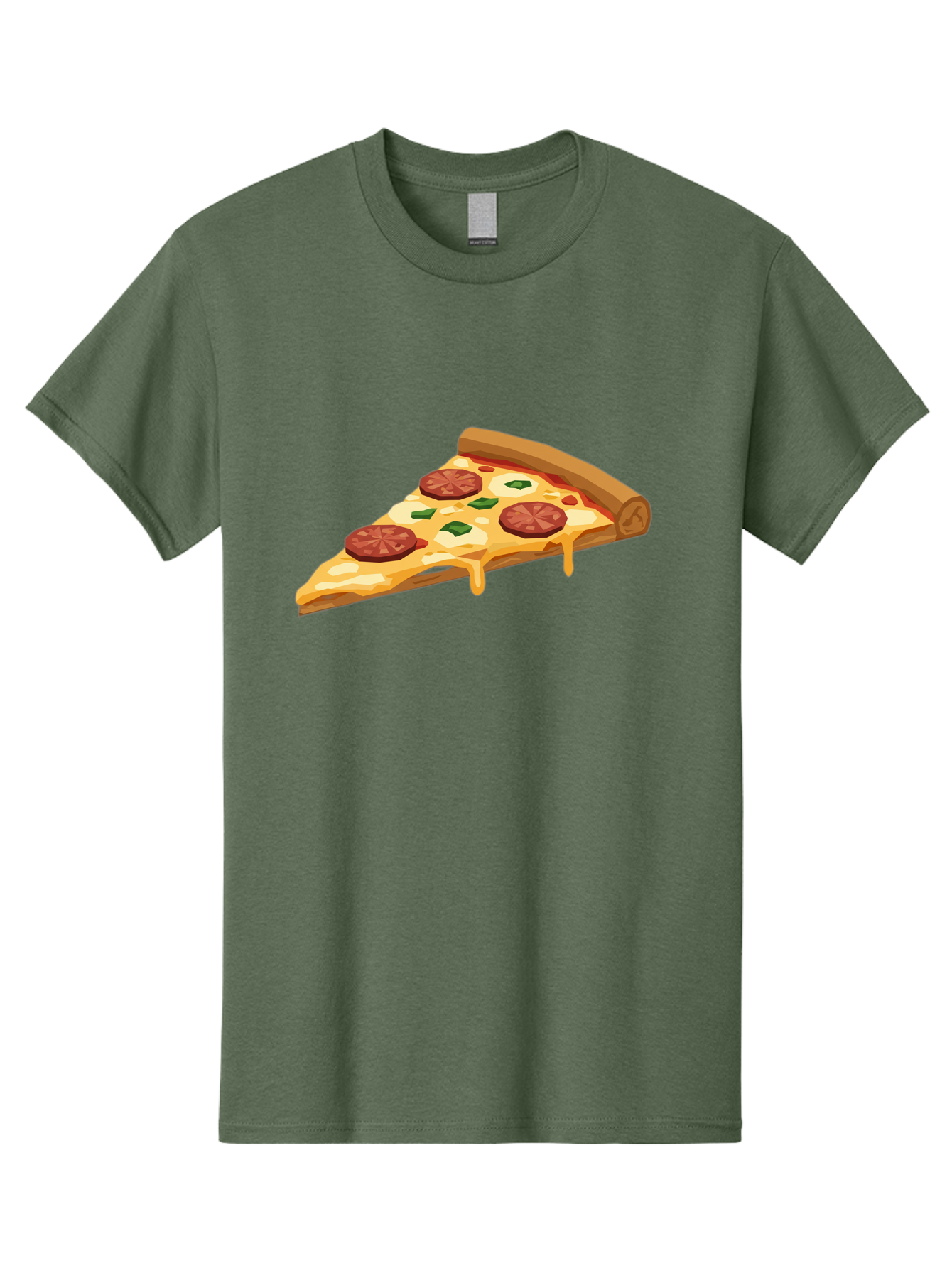 Slice-Of-Pepperoni-Pizza Men'S Graphic Tee, 100% Cotton, Comfortable Casual Summer Wear, Machine Washable, Pepperoni Pizza, Pizza Slice, Melted Cheese, Green Peppers, Red Pepperoni, Crispy Crust, Cheesy Goodness, Savory Delight Bac420