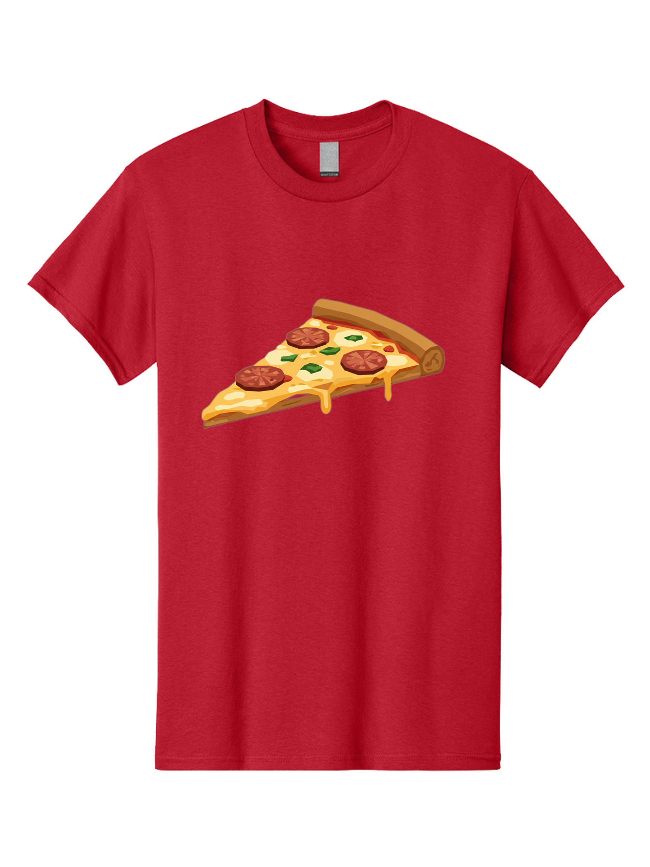 Slice-Of-Pepperoni-Pizza Men'S Graphic Tee, 100% Cotton, Comfortable Casual Summer Wear, Machine Washable, Pepperoni Pizza, Pizza Slice, Melted Cheese, Green Peppers, Red Pepperoni, Crispy Crust, Cheesy Goodness, Savory Delight Bac420