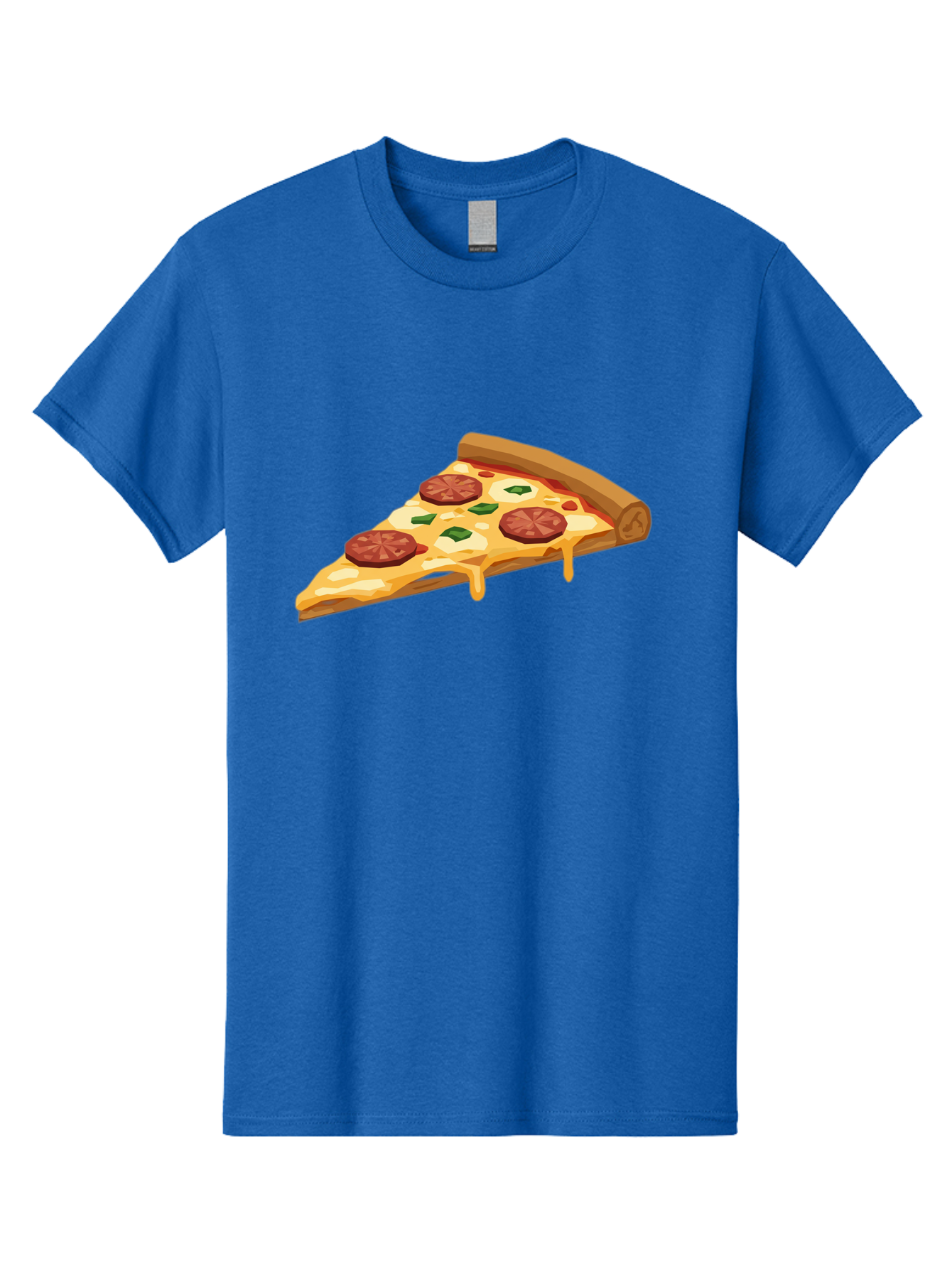 Slice-Of-Pepperoni-Pizza Men'S Graphic Tee, 100% Cotton, Comfortable Casual Summer Wear, Machine Washable, Pepperoni Pizza, Pizza Slice, Melted Cheese, Green Peppers, Red Pepperoni, Crispy Crust, Cheesy Goodness, Savory Delight Bac420