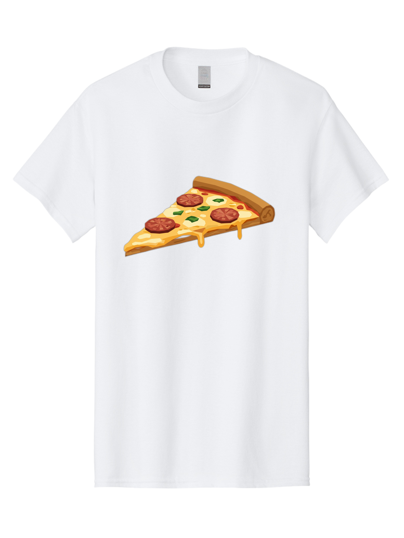 Slice-Of-Pepperoni-Pizza Men'S Graphic Tee, 100% Cotton, Comfortable Casual Summer Wear, Machine Washable, Pepperoni Pizza, Pizza Slice, Melted Cheese, Green Peppers, Red Pepperoni, Crispy Crust, Cheesy Goodness, Savory Delight Bac420