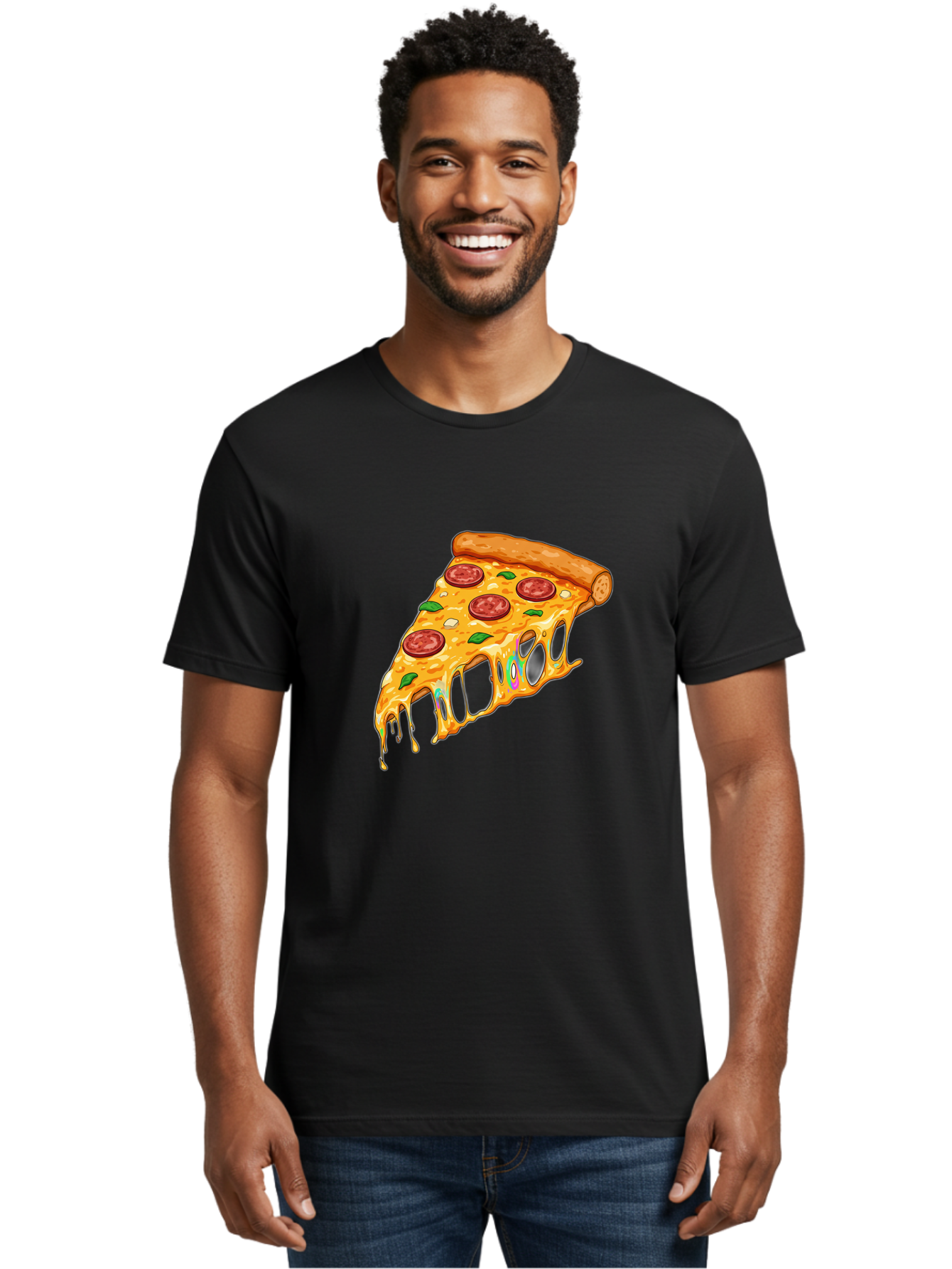 Slice-Of-Pizza Men'S Graphic Tee, 100% Cotton, Comfortable Casual Summer Wear, Machine Washable, Melted Cheese, Pepperoni Pizza, Cheesy Goodness, Melted Mozzarella, Savory Delight, Italian Cuisine, Pizza Love, Tasty Treat, Foodie Favorite Bac421