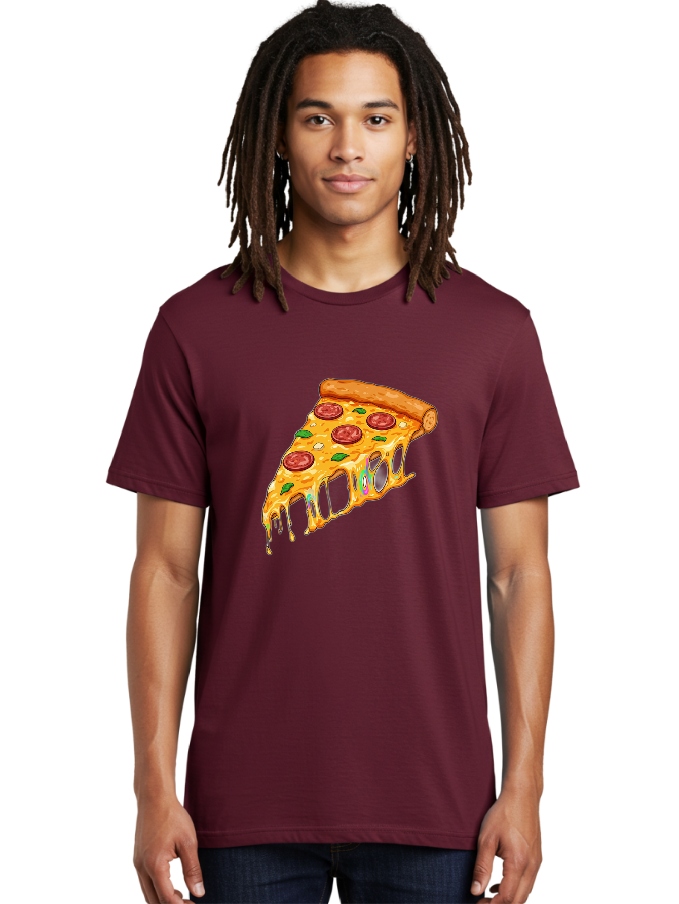 Slice-Of-Pizza Men'S Graphic Tee, 100% Cotton, Comfortable Casual Summer Wear, Machine Washable, Melted Cheese, Pepperoni Pizza, Cheesy Goodness, Melted Mozzarella, Savory Delight, Italian Cuisine, Pizza Love, Tasty Treat, Foodie Favorite Bac421