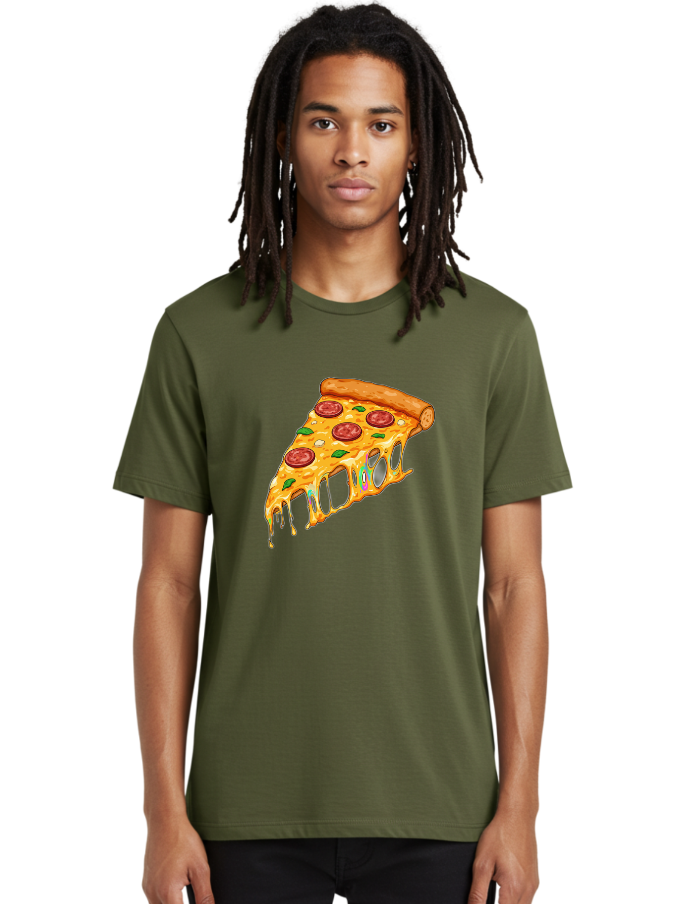 Slice-Of-Pizza Men'S Graphic Tee, 100% Cotton, Comfortable Casual Summer Wear, Machine Washable, Melted Cheese, Pepperoni Pizza, Cheesy Goodness, Melted Mozzarella, Savory Delight, Italian Cuisine, Pizza Love, Tasty Treat, Foodie Favorite Bac421