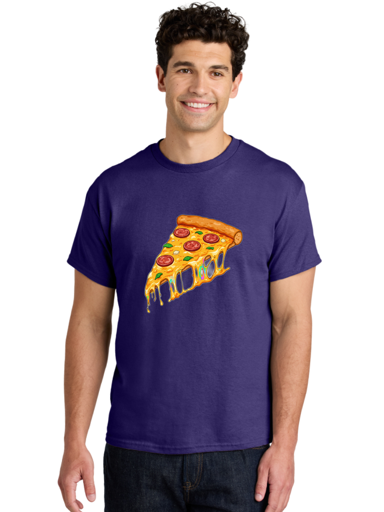 Slice-Of-Pizza Men'S Graphic Tee, 100% Cotton, Comfortable Casual Summer Wear, Machine Washable, Melted Cheese, Pepperoni Pizza, Cheesy Goodness, Melted Mozzarella, Savory Delight, Italian Cuisine, Pizza Love, Tasty Treat, Foodie Favorite Bac421