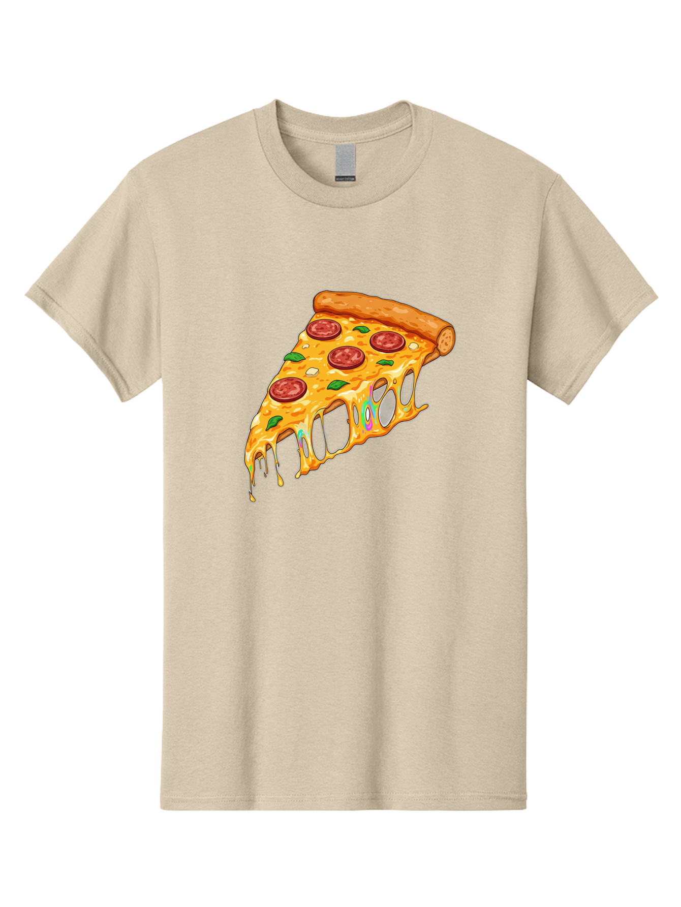 Slice-Of-Pizza Men'S Graphic Tee, 100% Cotton, Comfortable Casual Summer Wear, Machine Washable, Melted Cheese, Pepperoni Pizza, Cheesy Goodness, Melted Mozzarella, Savory Delight, Italian Cuisine, Pizza Love, Tasty Treat, Foodie Favorite Bac421