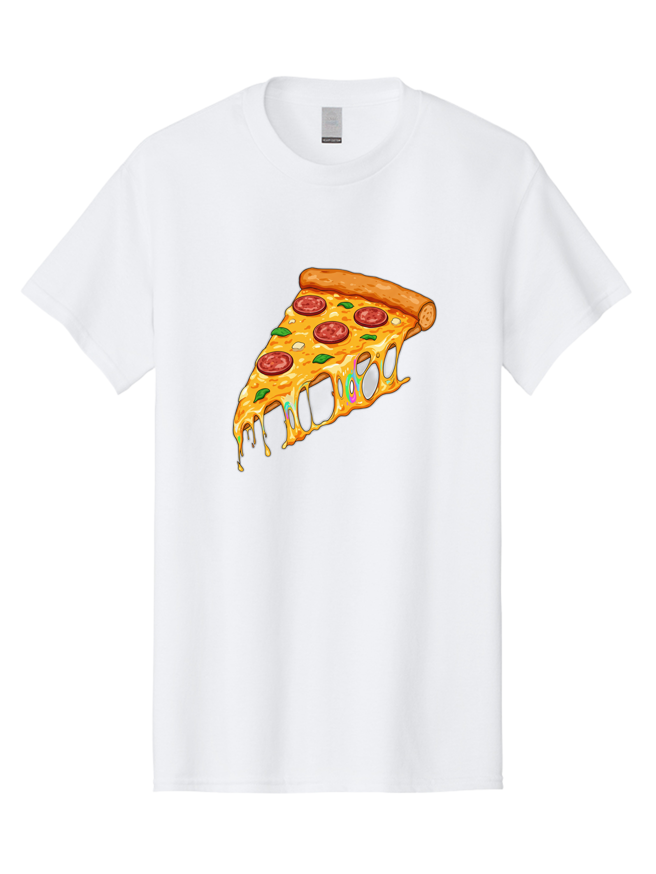 Slice-Of-Pizza Men'S Graphic Tee, 100% Cotton, Comfortable Casual Summer Wear, Machine Washable, Melted Cheese, Pepperoni Pizza, Cheesy Goodness, Melted Mozzarella, Savory Delight, Italian Cuisine, Pizza Love, Tasty Treat, Foodie Favorite Bac421