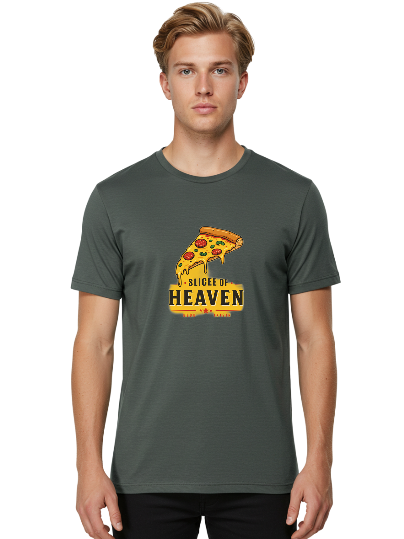 Slicee-Of-Heaven Men'S Graphic Tee, 100% Cotton, Comfortable Casual Summer Wear, Machine Washable, Cheesy Pizza Slice, Pepperoni Pizza, Melted Cheese, Food Logo, Pizza Branding, Heavenly Pizza, Foodie Graphics, Pizza Love, Culinary Art, Bac423