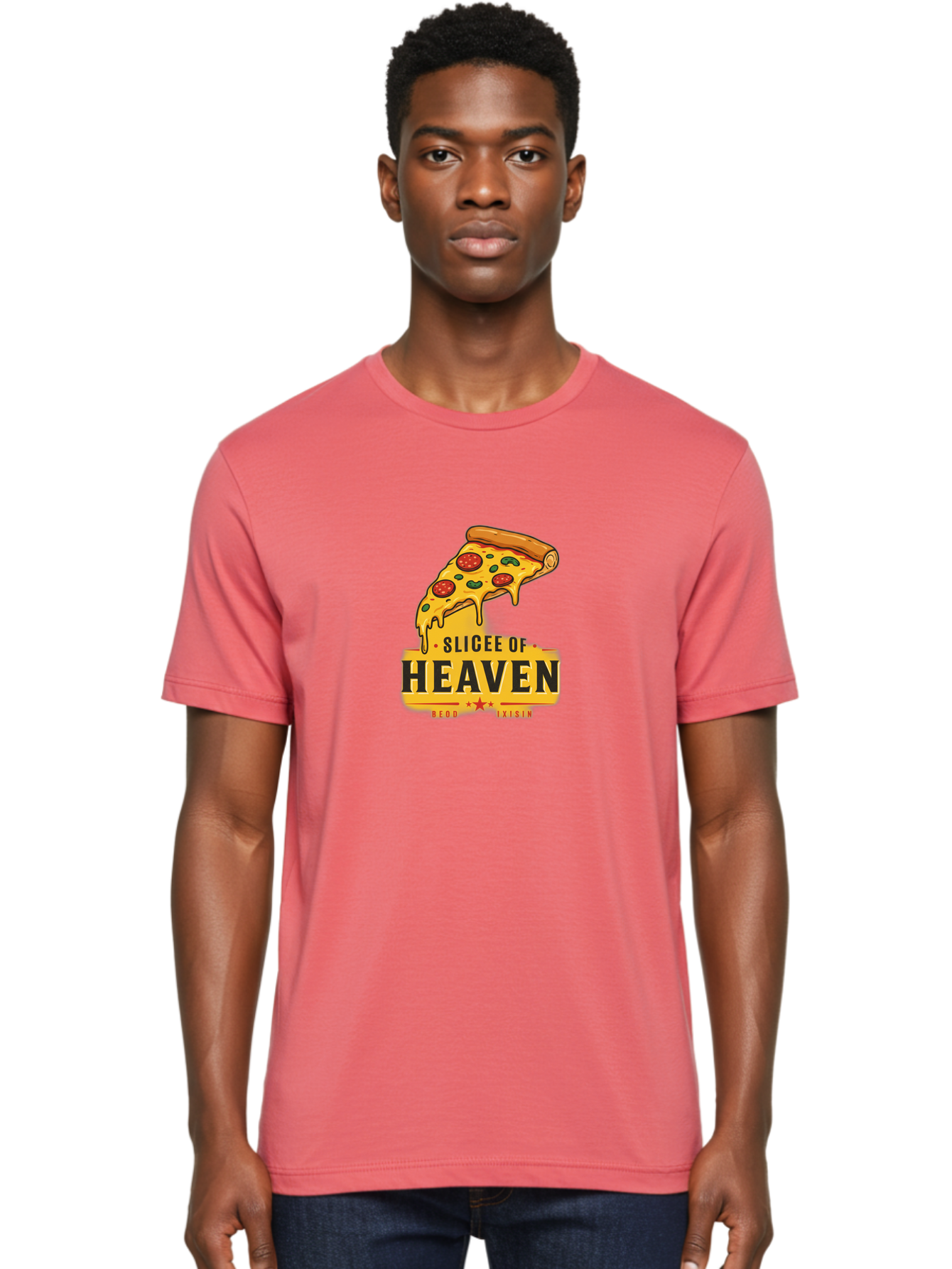 Slicee-Of-Heaven Men'S Graphic Tee, 100% Cotton, Comfortable Casual Summer Wear, Machine Washable, Cheesy Pizza Slice, Pepperoni Pizza, Melted Cheese, Food Logo, Pizza Branding, Heavenly Pizza, Foodie Graphics, Pizza Love, Culinary Art, Bac423
