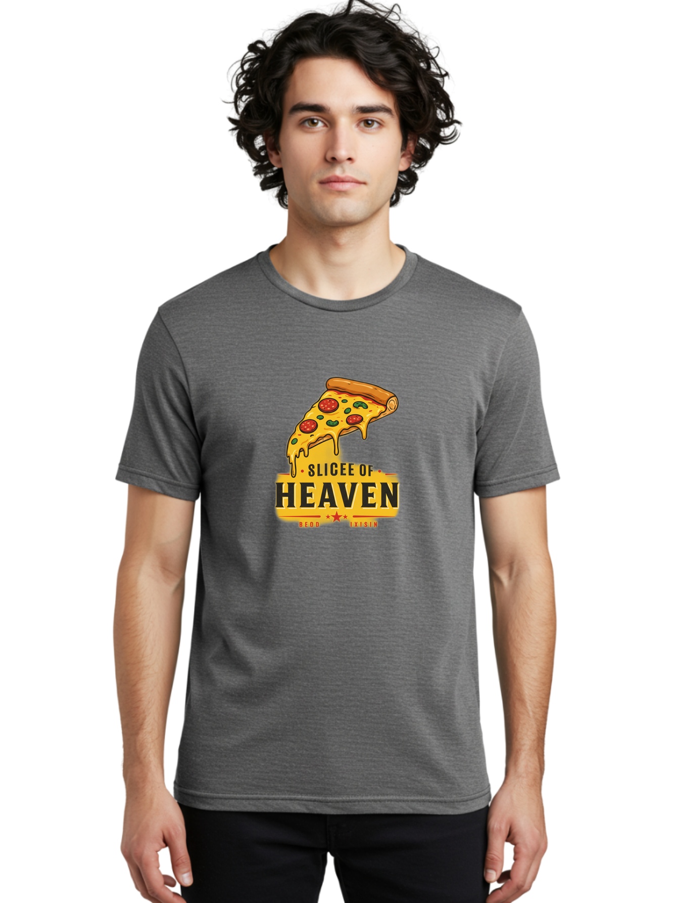 Slicee-Of-Heaven Men'S Graphic Tee, 100% Cotton, Comfortable Casual Summer Wear, Machine Washable, Cheesy Pizza Slice, Pepperoni Pizza, Melted Cheese, Food Logo, Pizza Branding, Heavenly Pizza, Foodie Graphics, Pizza Love, Culinary Art, Bac423