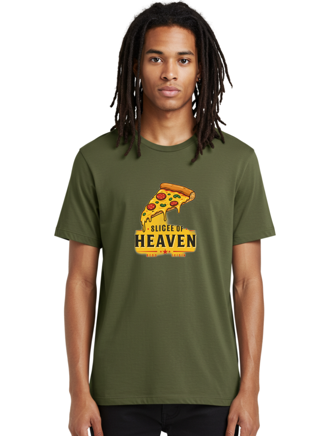 Slicee-Of-Heaven Men'S Graphic Tee, 100% Cotton, Comfortable Casual Summer Wear, Machine Washable, Cheesy Pizza Slice, Pepperoni Pizza, Melted Cheese, Food Logo, Pizza Branding, Heavenly Pizza, Foodie Graphics, Pizza Love, Culinary Art, Bac423
