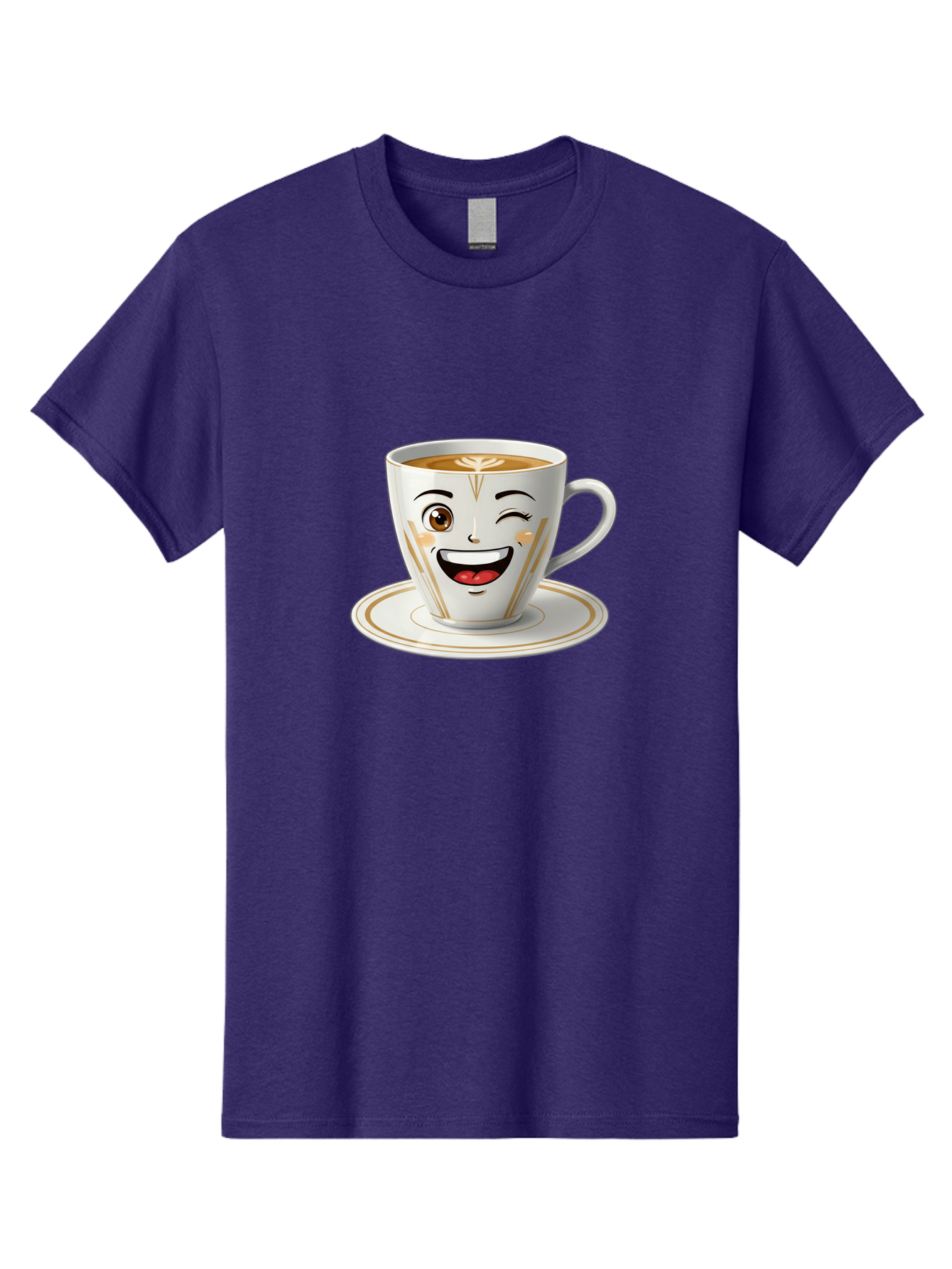 Smiling-Coffee-Cup Men'S Graphic Tee, 100% Cotton, Comfortable Casual Summer Wear, Machine Washable, Happy Coffee Cup, Smiling Face, Brown Coffee, Gold Accents, White Porcelain, Cute Design, Morning Coffee, Cheerful Emoji, Friendly Icon Bac424