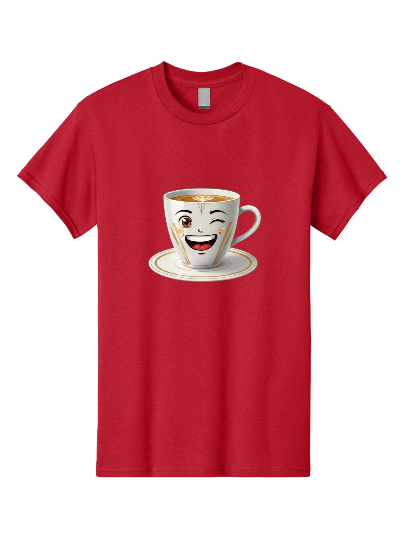 Smiling-Coffee-Cup Men'S Graphic Tee, 100% Cotton, Comfortable Casual Summer Wear, Machine Washable, Happy Coffee Cup, Smiling Face, Brown Coffee, Gold Accents, White Porcelain, Cute Design, Morning Coffee, Cheerful Emoji, Friendly Icon Bac424