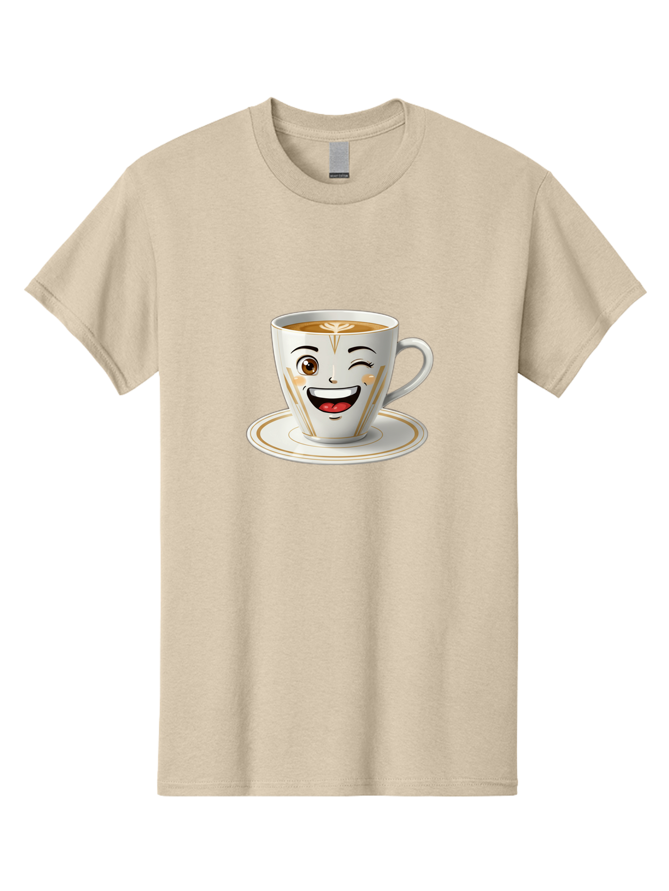 Smiling-Coffee-Cup Men'S Graphic Tee, 100% Cotton, Comfortable Casual Summer Wear, Machine Washable, Happy Coffee Cup, Smiling Face, Brown Coffee, Gold Accents, White Porcelain, Cute Design, Morning Coffee, Cheerful Emoji, Friendly Icon Bac424