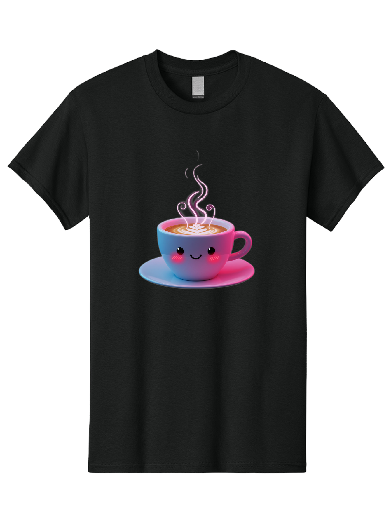 Smiling-Coffee-Mug Men'S Graphic Tee, 100% Cotton, Comfortable Casual Summer Wear, Machine Washable, Kawaii Coffee Cup, Steaming Hot Cappuccino, Latte Art, Smiling Face, Pink Cheeks, Adorable Design, Morning Coffee, Coffee Lover, Bac425