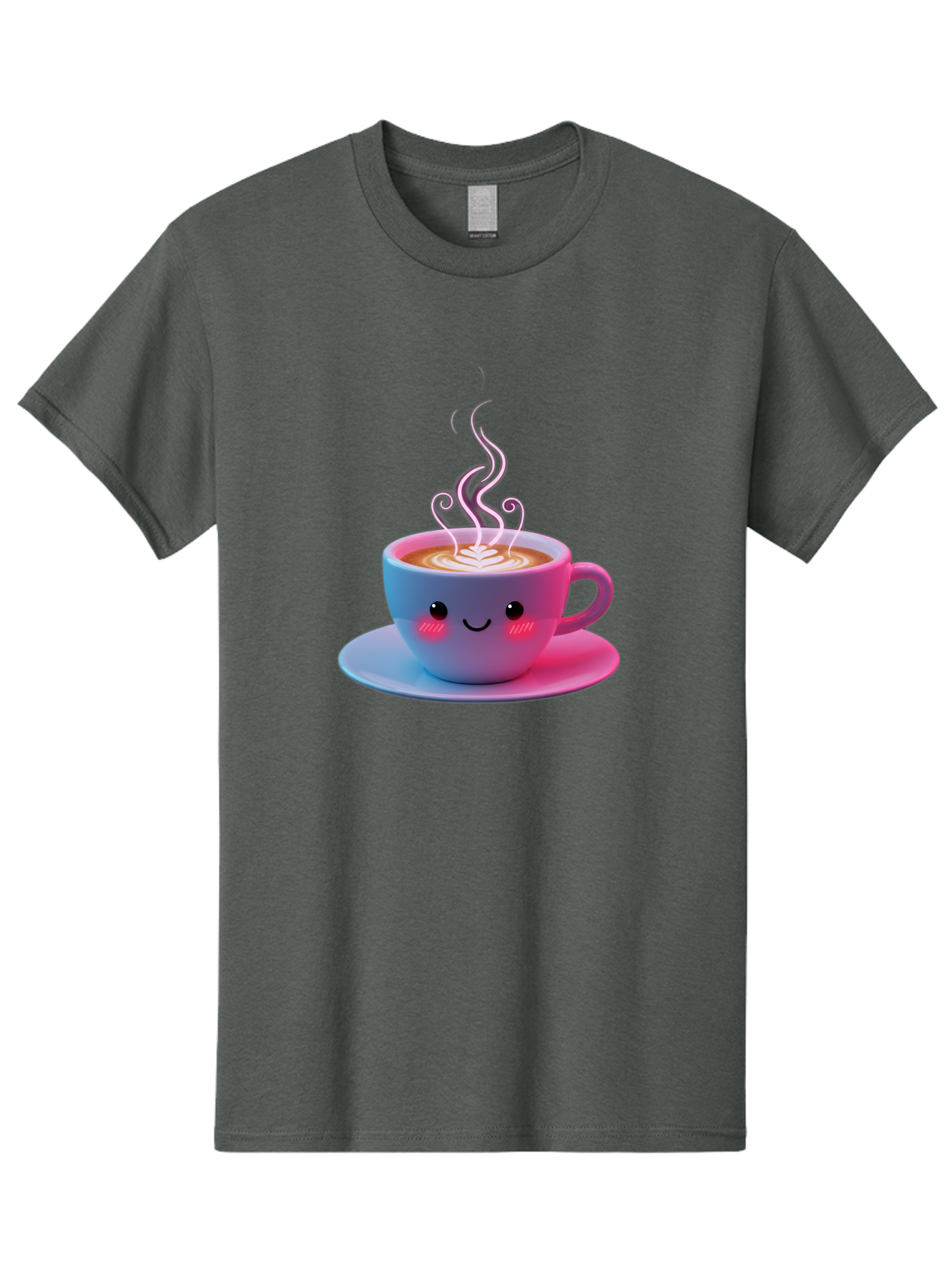 Smiling-Coffee-Mug Men'S Graphic Tee, 100% Cotton, Comfortable Casual Summer Wear, Machine Washable, Kawaii Coffee Cup, Steaming Hot Cappuccino, Latte Art, Smiling Face, Pink Cheeks, Adorable Design, Morning Coffee, Coffee Lover, Bac425