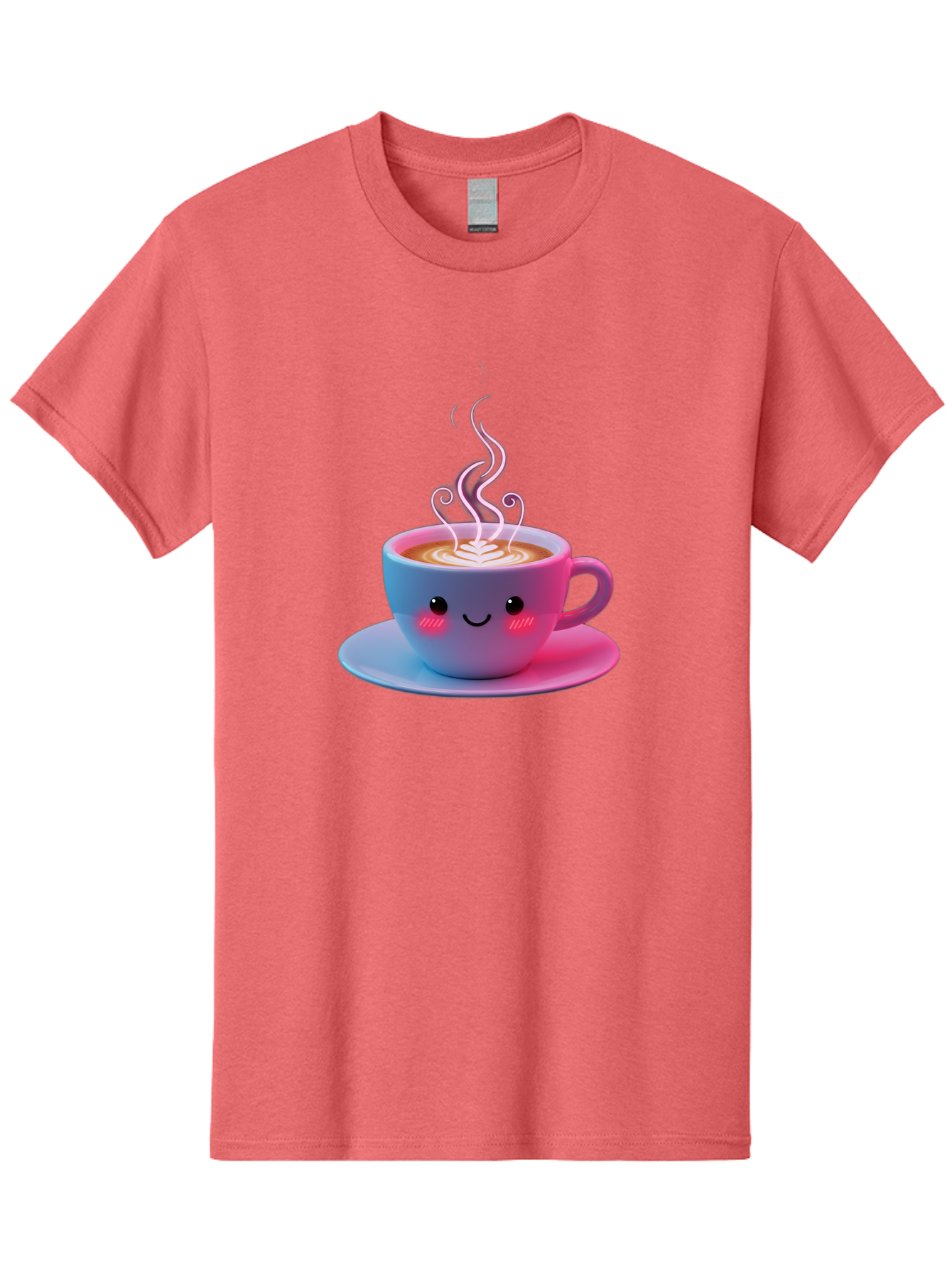 Smiling-Coffee-Mug Men'S Graphic Tee, 100% Cotton, Comfortable Casual Summer Wear, Machine Washable, Kawaii Coffee Cup, Steaming Hot Cappuccino, Latte Art, Smiling Face, Pink Cheeks, Adorable Design, Morning Coffee, Coffee Lover, Bac425