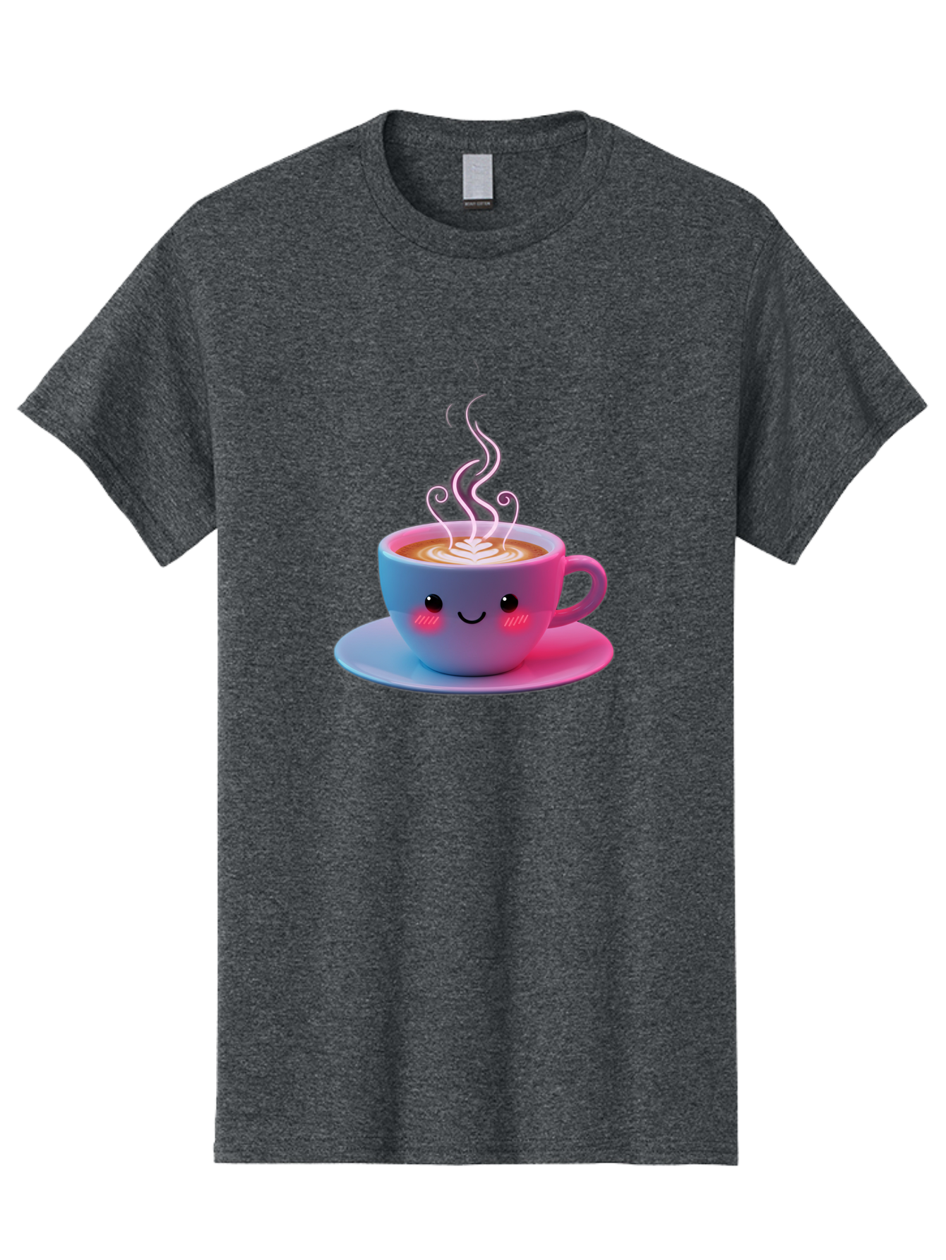Smiling-Coffee-Mug Men'S Graphic Tee, 100% Cotton, Comfortable Casual Summer Wear, Machine Washable, Kawaii Coffee Cup, Steaming Hot Cappuccino, Latte Art, Smiling Face, Pink Cheeks, Adorable Design, Morning Coffee, Coffee Lover, Bac425