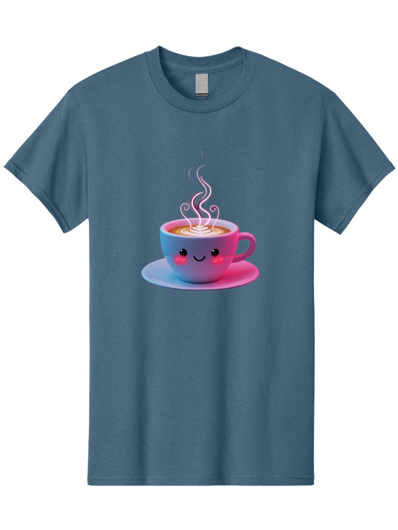 Smiling-Coffee-Mug Men'S Graphic Tee, 100% Cotton, Comfortable Casual Summer Wear, Machine Washable, Kawaii Coffee Cup, Steaming Hot Cappuccino, Latte Art, Smiling Face, Pink Cheeks, Adorable Design, Morning Coffee, Coffee Lover, Bac425