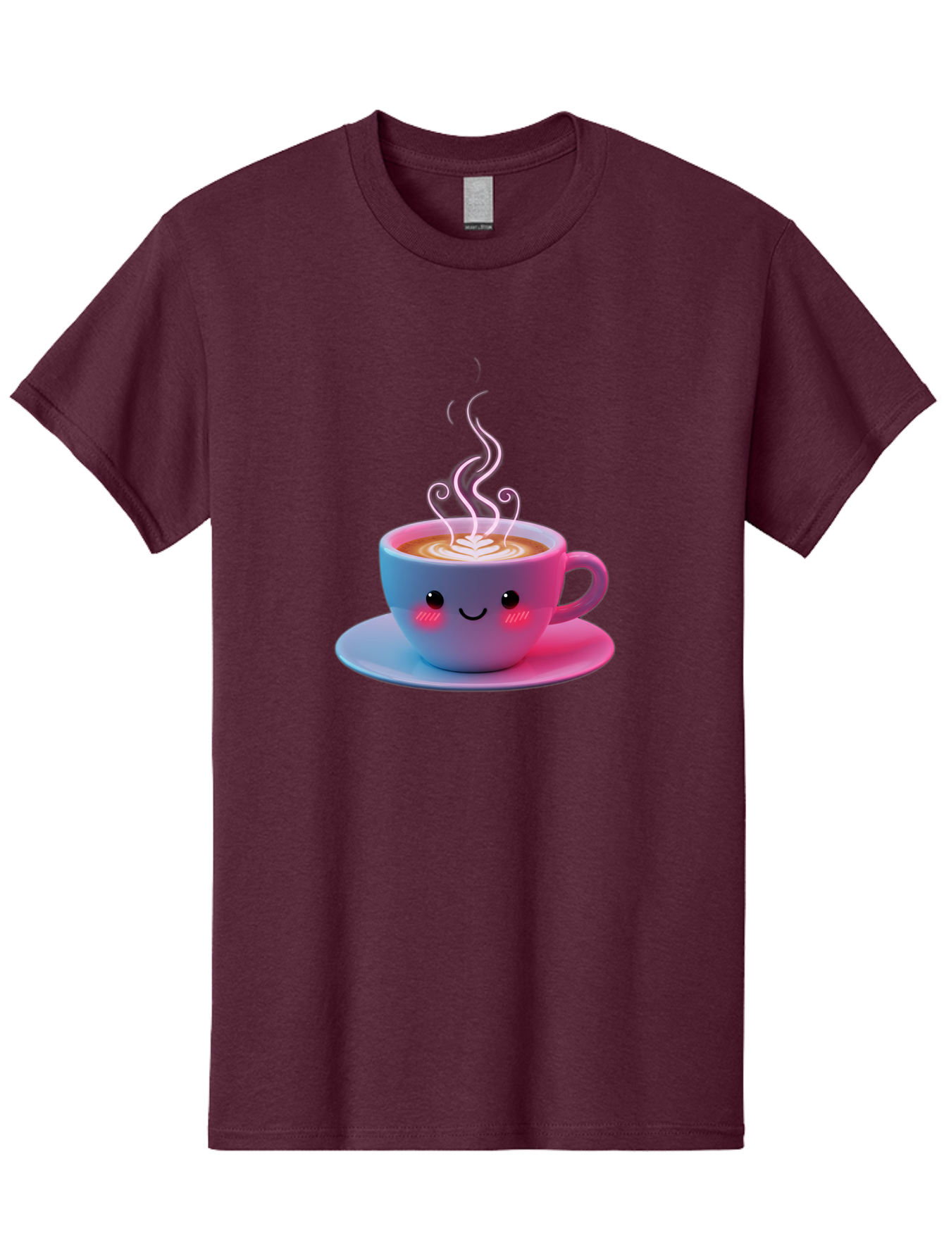 Smiling-Coffee-Mug Men'S Graphic Tee, 100% Cotton, Comfortable Casual Summer Wear, Machine Washable, Kawaii Coffee Cup, Steaming Hot Cappuccino, Latte Art, Smiling Face, Pink Cheeks, Adorable Design, Morning Coffee, Coffee Lover, Bac425