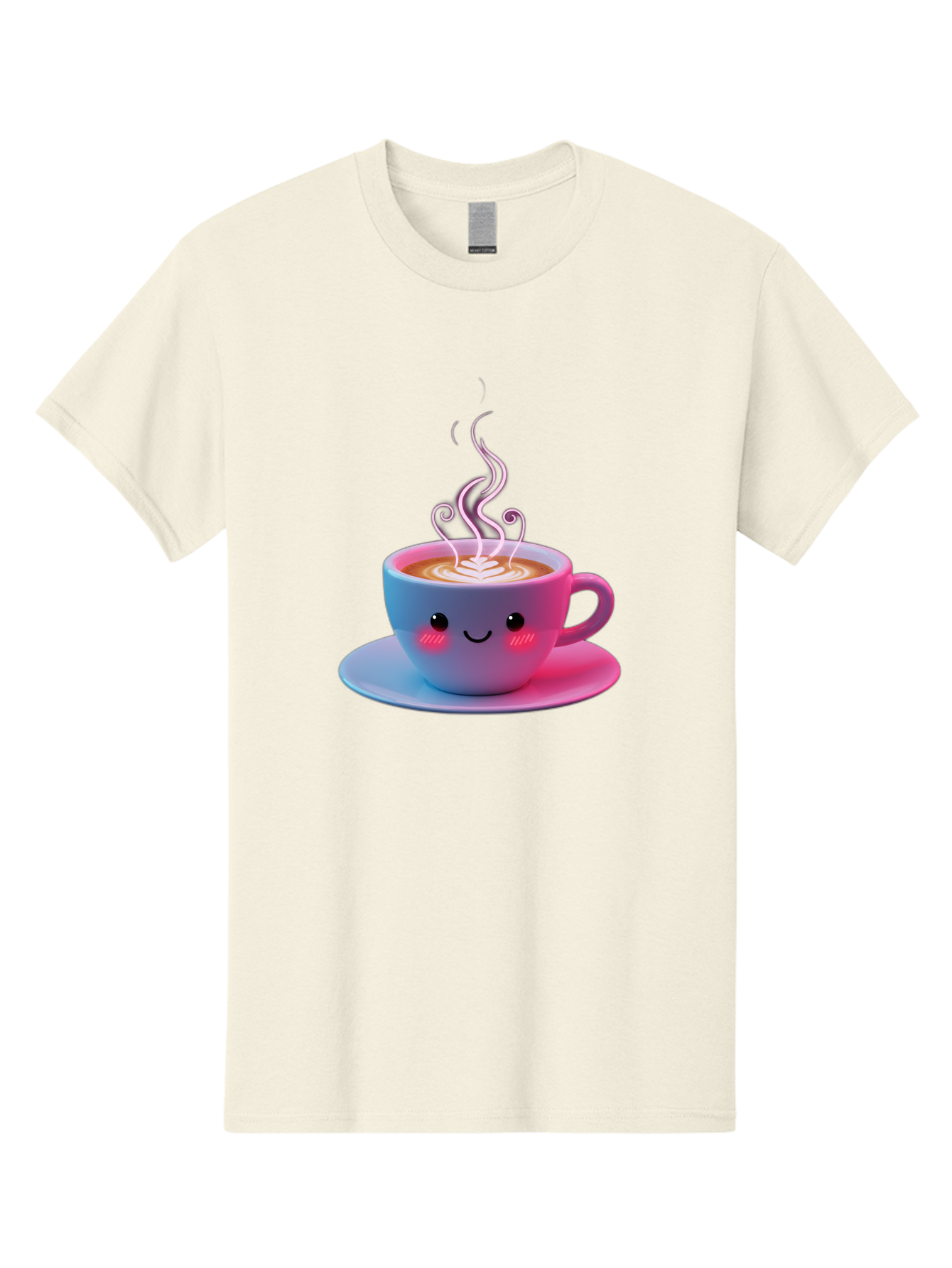 Smiling-Coffee-Mug Men'S Graphic Tee, 100% Cotton, Comfortable Casual Summer Wear, Machine Washable, Kawaii Coffee Cup, Steaming Hot Cappuccino, Latte Art, Smiling Face, Pink Cheeks, Adorable Design, Morning Coffee, Coffee Lover, Bac425