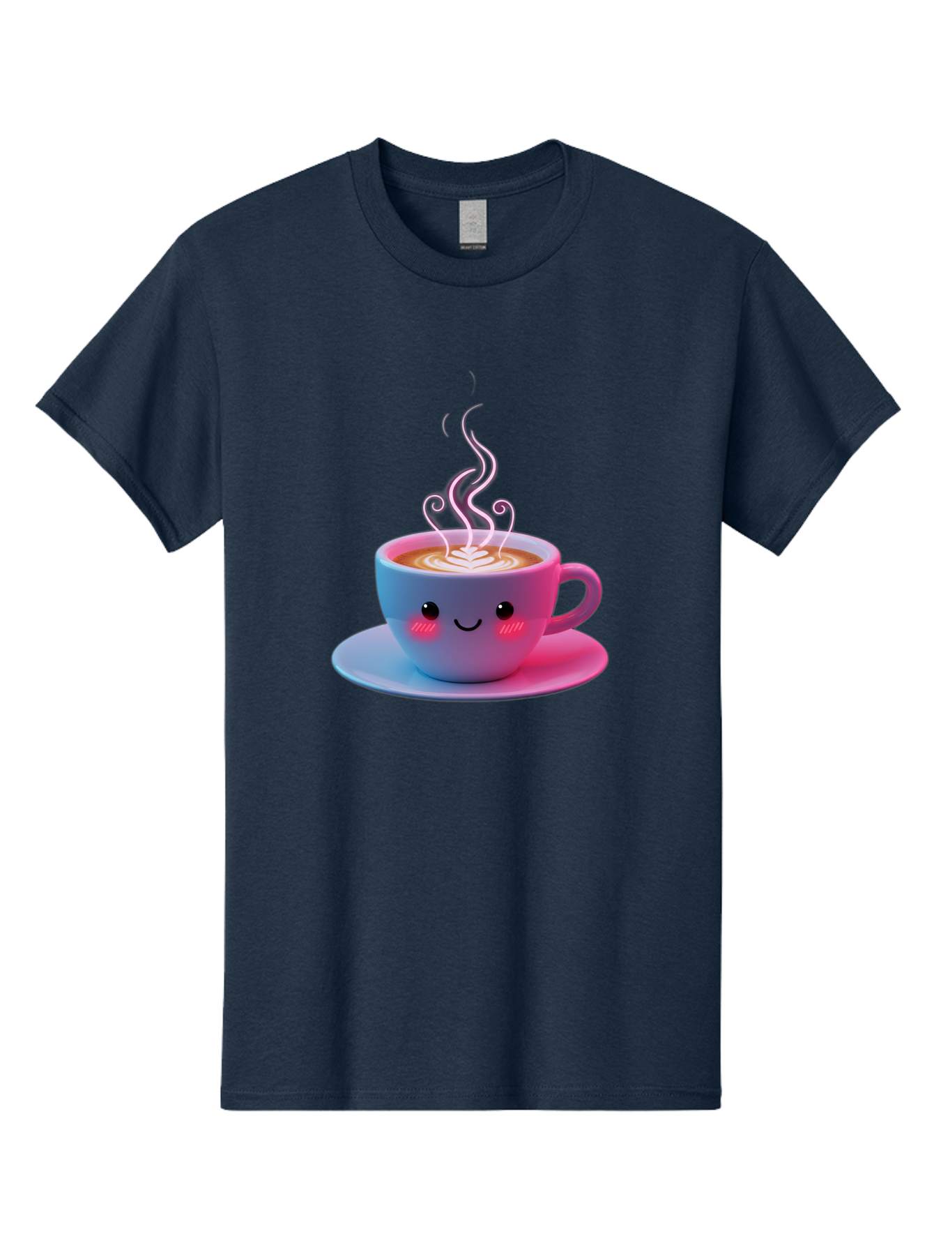 Smiling-Coffee-Mug Men'S Graphic Tee, 100% Cotton, Comfortable Casual Summer Wear, Machine Washable, Kawaii Coffee Cup, Steaming Hot Cappuccino, Latte Art, Smiling Face, Pink Cheeks, Adorable Design, Morning Coffee, Coffee Lover, Bac425
