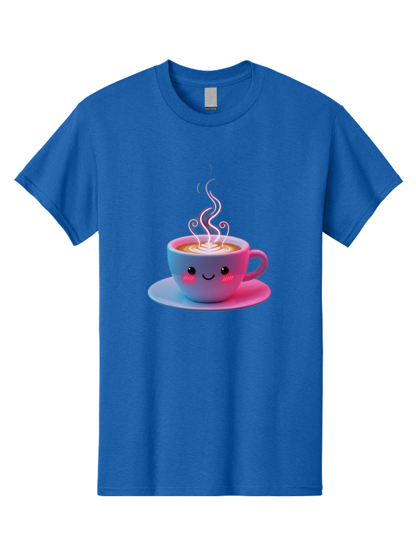 Smiling-Coffee-Mug Men'S Graphic Tee, 100% Cotton, Comfortable Casual Summer Wear, Machine Washable, Kawaii Coffee Cup, Steaming Hot Cappuccino, Latte Art, Smiling Face, Pink Cheeks, Adorable Design, Morning Coffee, Coffee Lover, Bac425
