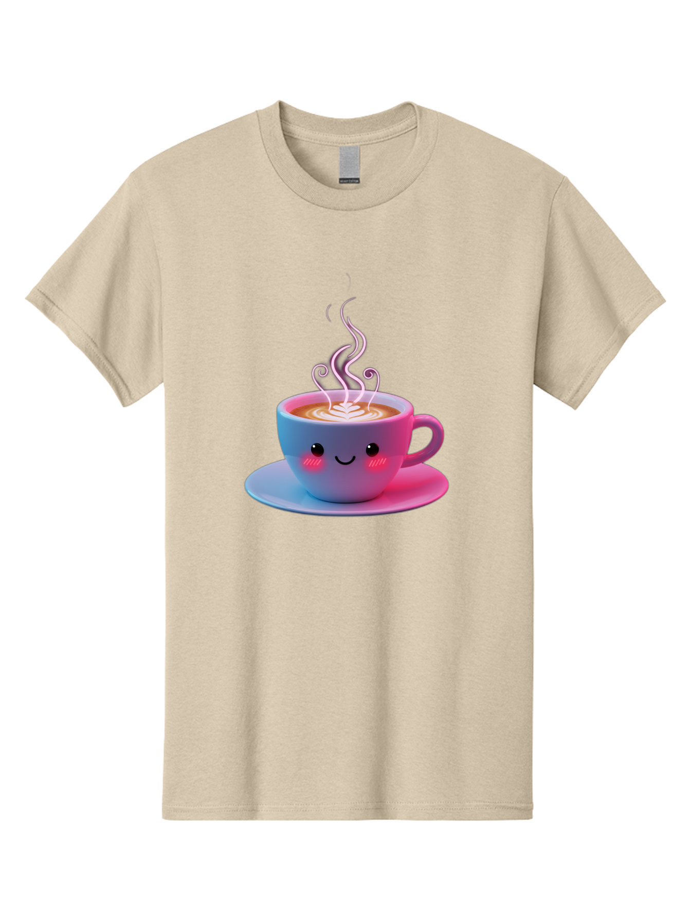 Smiling-Coffee-Mug Men'S Graphic Tee, 100% Cotton, Comfortable Casual Summer Wear, Machine Washable, Kawaii Coffee Cup, Steaming Hot Cappuccino, Latte Art, Smiling Face, Pink Cheeks, Adorable Design, Morning Coffee, Coffee Lover, Bac425
