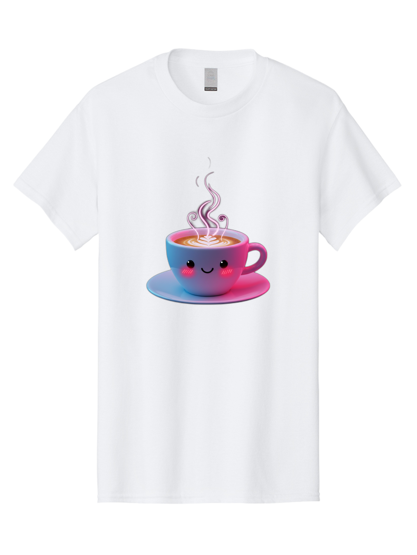 Smiling-Coffee-Mug Men'S Graphic Tee, 100% Cotton, Comfortable Casual Summer Wear, Machine Washable, Kawaii Coffee Cup, Steaming Hot Cappuccino, Latte Art, Smiling Face, Pink Cheeks, Adorable Design, Morning Coffee, Coffee Lover, Bac425