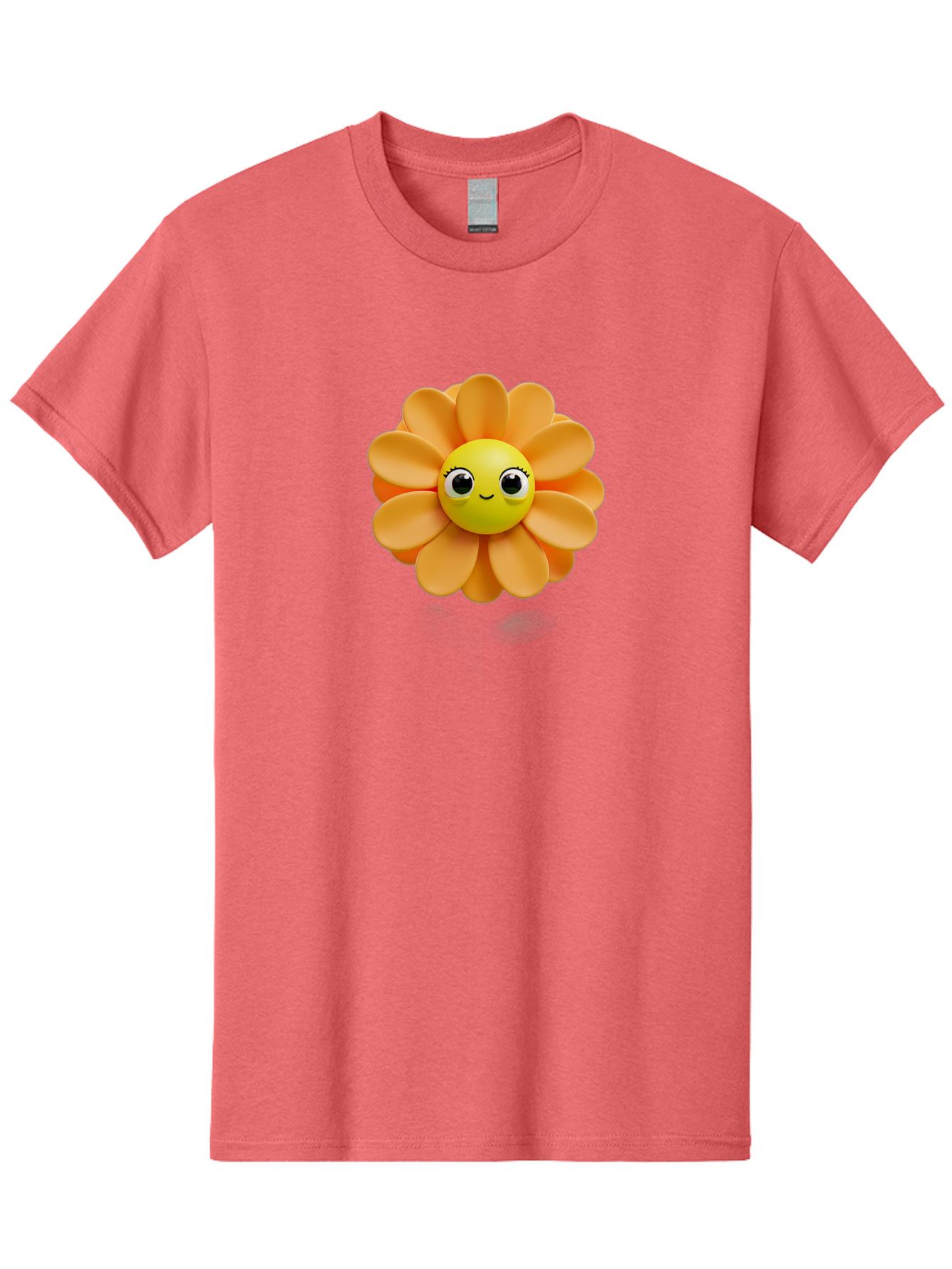 Smiling-Flower-Emoji Men'S Graphic Tee, 100% Cotton, Comfortable Casual Summer Wear, Machine Washable, Smiling Flower, Yellow Center, Orange Petals, Cute Emoji, Happy Face, Cartoon Flower, Vibrant Colors, Playful Design, 3D Rendering, Bac427
