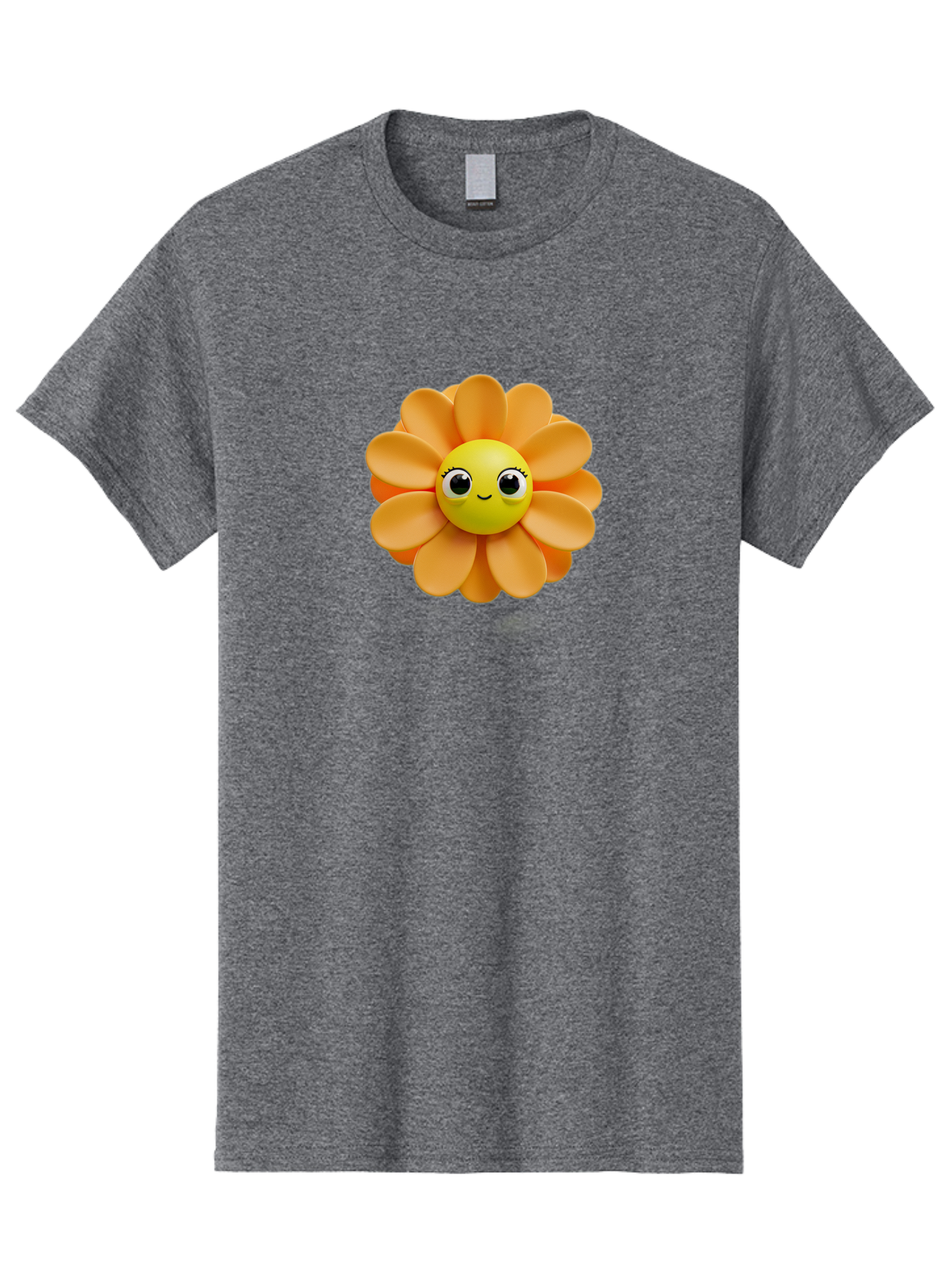 Smiling-Flower-Emoji Men'S Graphic Tee, 100% Cotton, Comfortable Casual Summer Wear, Machine Washable, Smiling Flower, Yellow Center, Orange Petals, Cute Emoji, Happy Face, Cartoon Flower, Vibrant Colors, Playful Design, 3D Rendering, Bac427