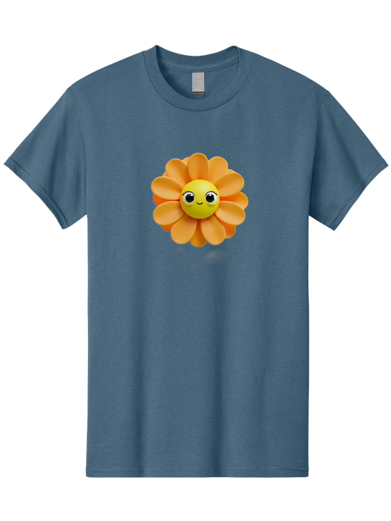 Smiling-Flower-Emoji Men'S Graphic Tee, 100% Cotton, Comfortable Casual Summer Wear, Machine Washable, Smiling Flower, Yellow Center, Orange Petals, Cute Emoji, Happy Face, Cartoon Flower, Vibrant Colors, Playful Design, 3D Rendering, Bac427