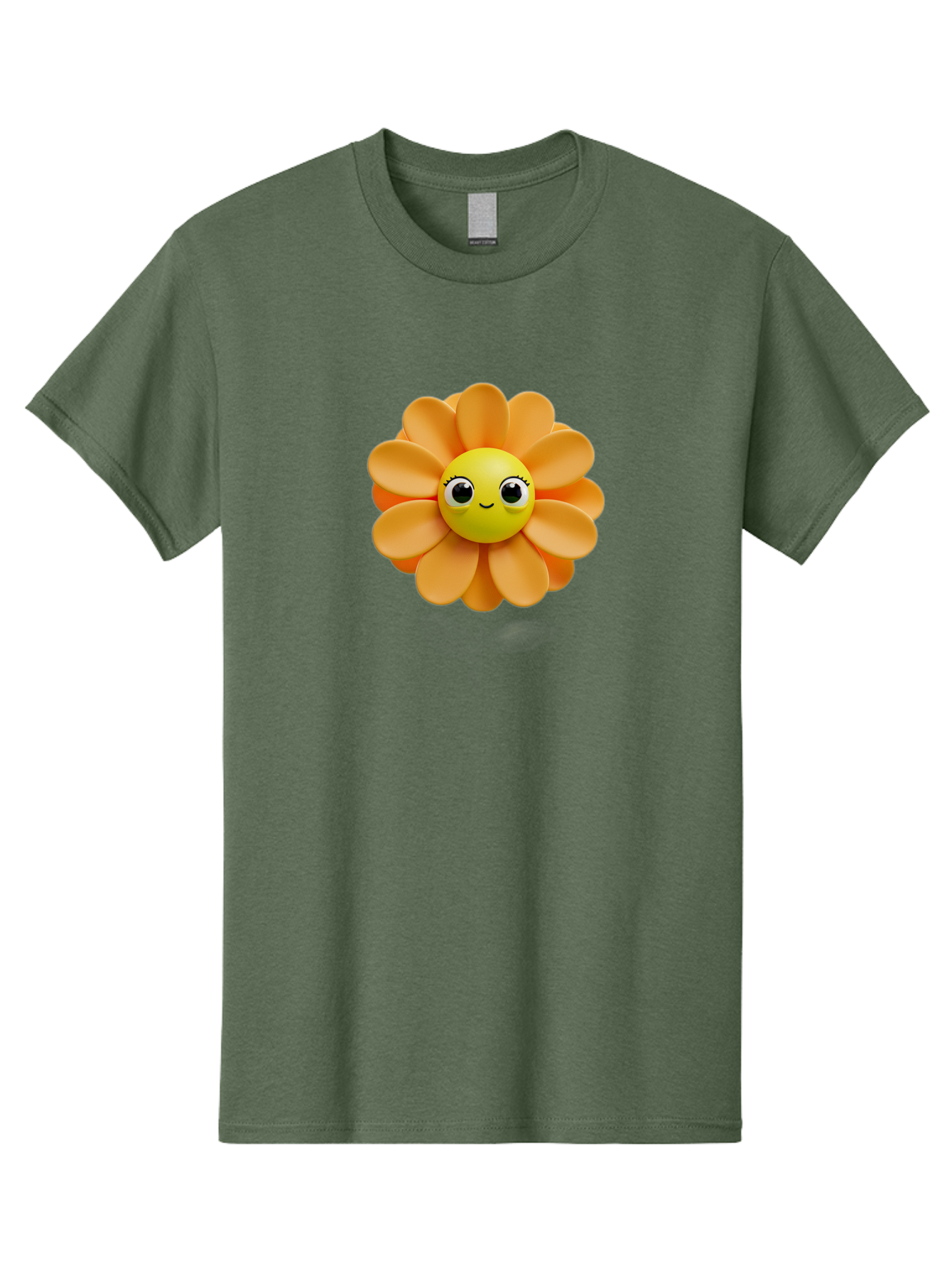 Smiling-Flower-Emoji Men'S Graphic Tee, 100% Cotton, Comfortable Casual Summer Wear, Machine Washable, Smiling Flower, Yellow Center, Orange Petals, Cute Emoji, Happy Face, Cartoon Flower, Vibrant Colors, Playful Design, 3D Rendering, Bac427