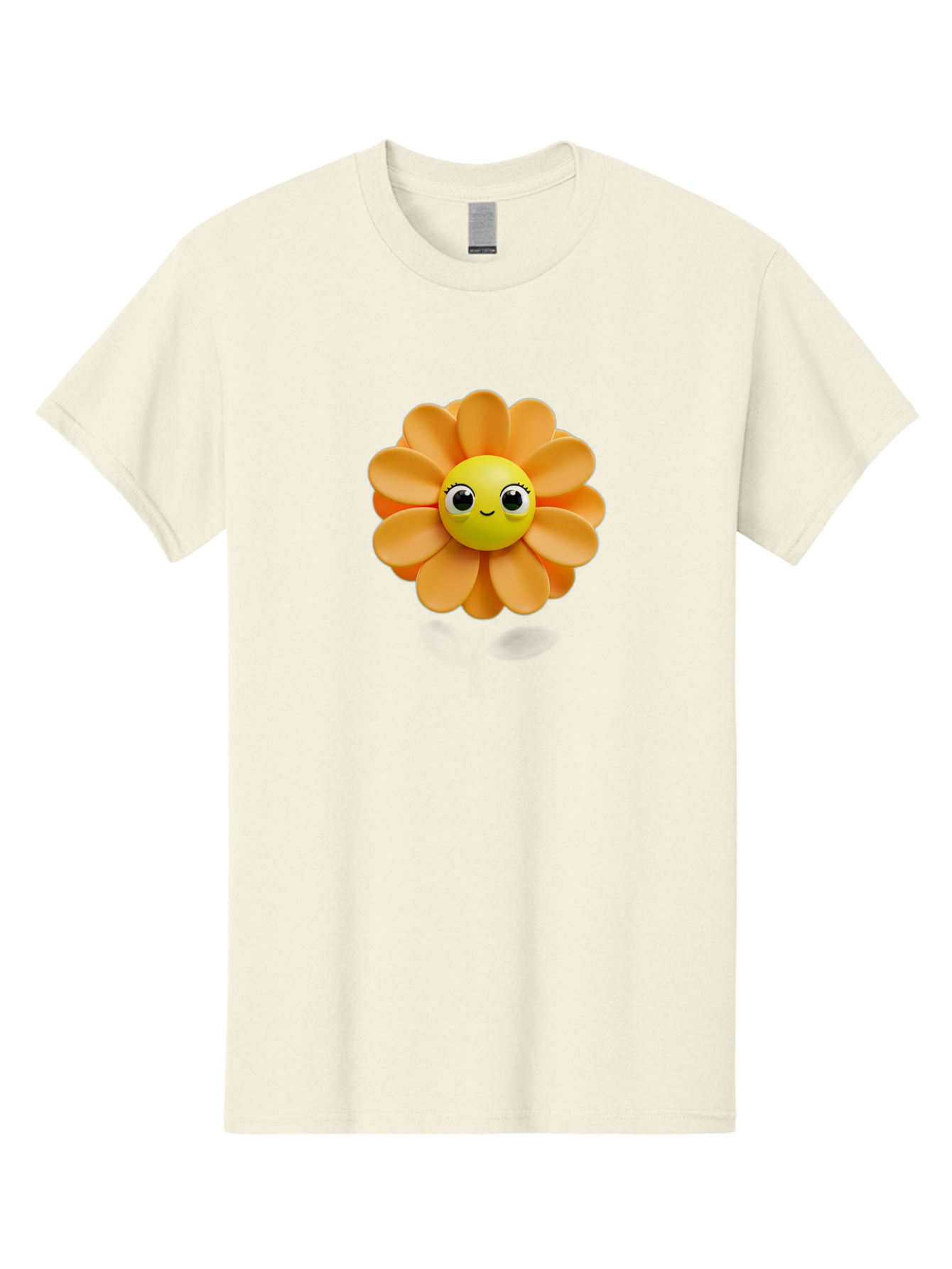 Smiling-Flower-Emoji Men'S Graphic Tee, 100% Cotton, Comfortable Casual Summer Wear, Machine Washable, Smiling Flower, Yellow Center, Orange Petals, Cute Emoji, Happy Face, Cartoon Flower, Vibrant Colors, Playful Design, 3D Rendering, Bac427