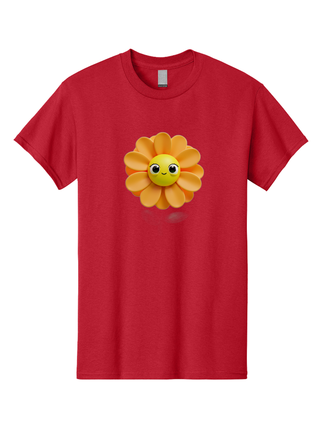 Smiling-Flower-Emoji Men'S Graphic Tee, 100% Cotton, Comfortable Casual Summer Wear, Machine Washable, Smiling Flower, Yellow Center, Orange Petals, Cute Emoji, Happy Face, Cartoon Flower, Vibrant Colors, Playful Design, 3D Rendering, Bac427