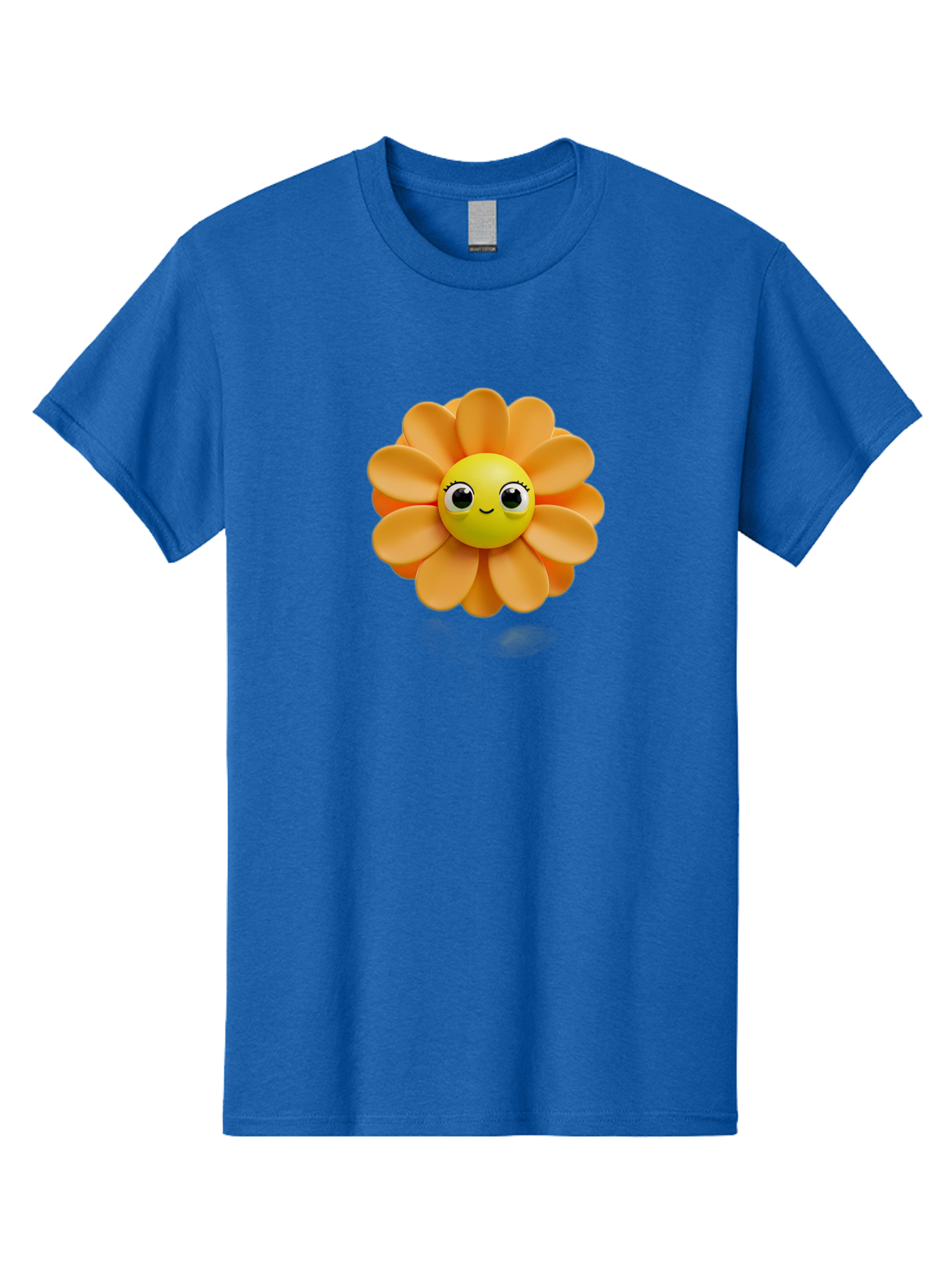 Smiling-Flower-Emoji Men'S Graphic Tee, 100% Cotton, Comfortable Casual Summer Wear, Machine Washable, Smiling Flower, Yellow Center, Orange Petals, Cute Emoji, Happy Face, Cartoon Flower, Vibrant Colors, Playful Design, 3D Rendering, Bac427