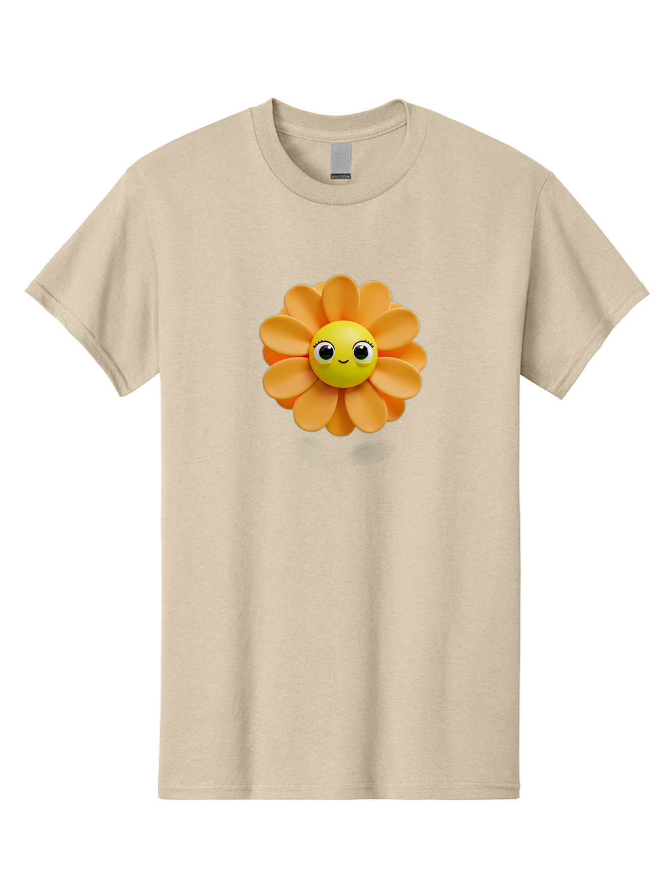 Smiling-Flower-Emoji Men'S Graphic Tee, 100% Cotton, Comfortable Casual Summer Wear, Machine Washable, Smiling Flower, Yellow Center, Orange Petals, Cute Emoji, Happy Face, Cartoon Flower, Vibrant Colors, Playful Design, 3D Rendering, Bac427