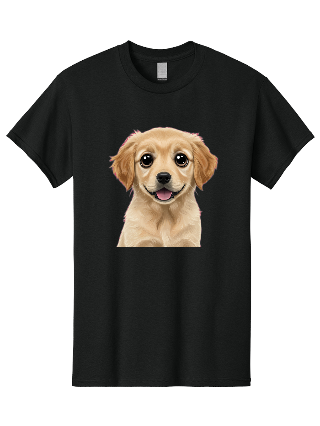 Smiling-Golden-Puppy Men'S Graphic Tee, 100% Cotton, Comfortable Casual Summer Wear, Machine Washable, Friendly Dog, Happy Puppy, Golden Retriever, Big Eyes, Playful Expression, Adorable Face, Cute Nose, Smiling Dog, Cartoon Puppy, Lovable Pet Bac428