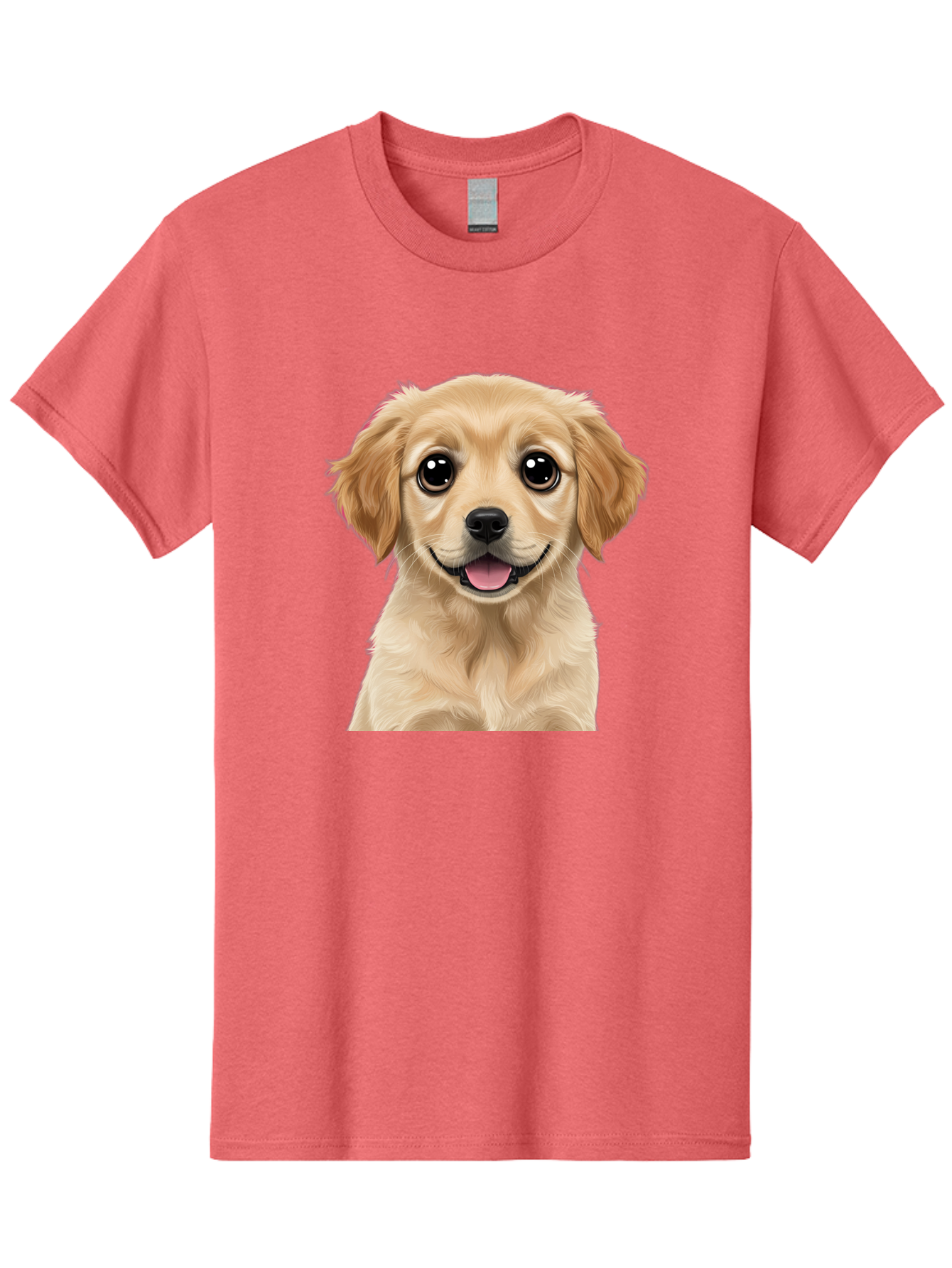 Smiling-Golden-Puppy Men'S Graphic Tee, 100% Cotton, Comfortable Casual Summer Wear, Machine Washable, Friendly Dog, Happy Puppy, Golden Retriever, Big Eyes, Playful Expression, Adorable Face, Cute Nose, Smiling Dog, Cartoon Puppy, Lovable Pet Bac428