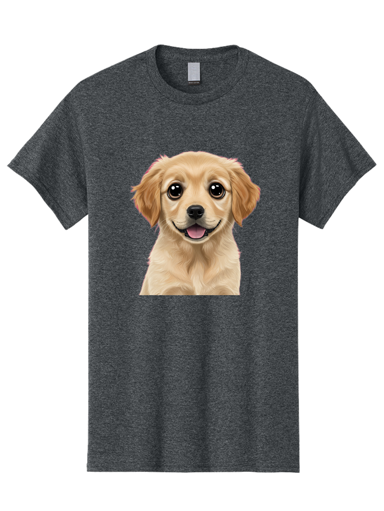 Smiling-Golden-Puppy Men'S Graphic Tee, 100% Cotton, Comfortable Casual Summer Wear, Machine Washable, Friendly Dog, Happy Puppy, Golden Retriever, Big Eyes, Playful Expression, Adorable Face, Cute Nose, Smiling Dog, Cartoon Puppy, Lovable Pet Bac428